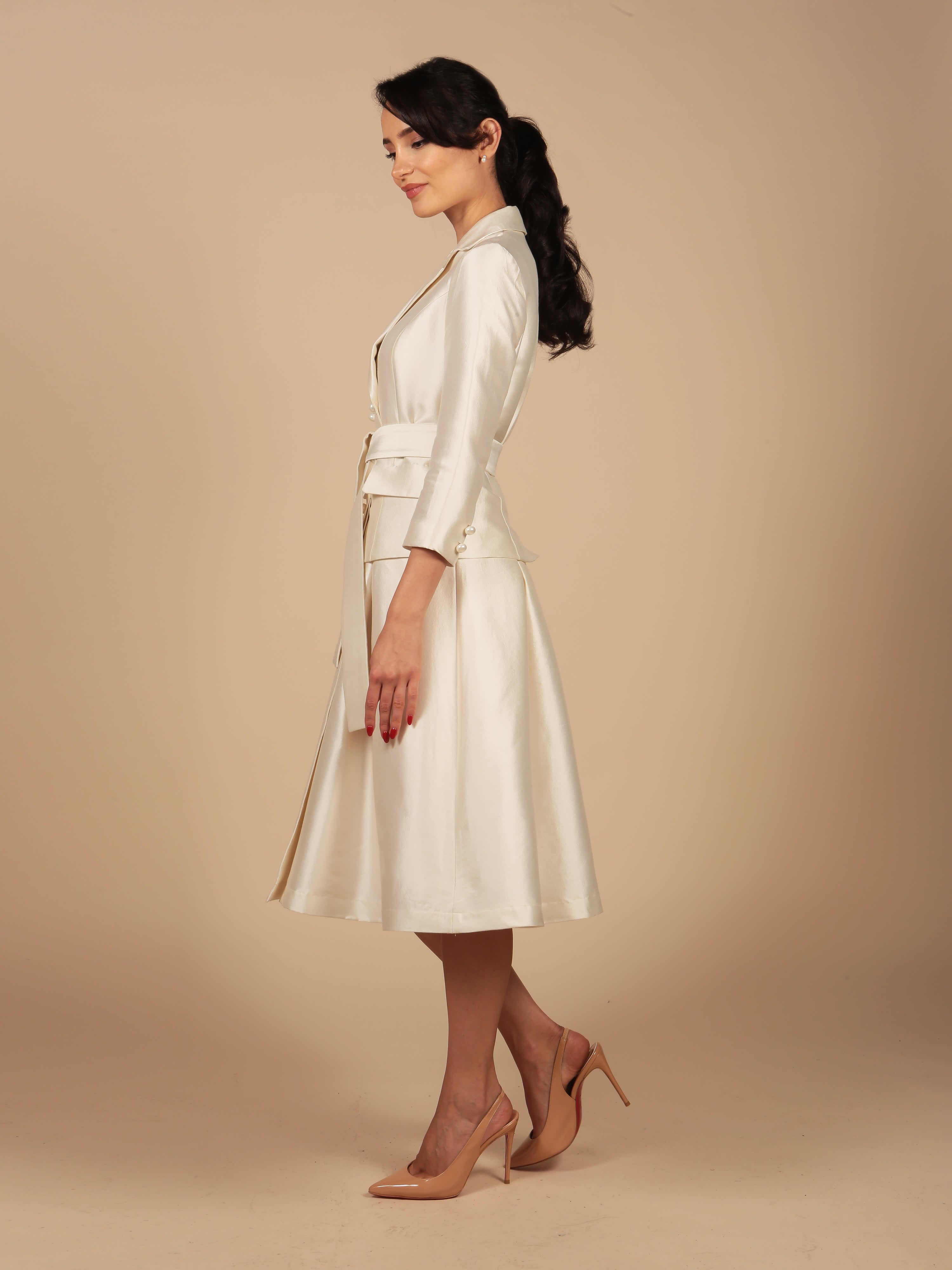 Audrey' 100% Wool & Silk Dress Coat In Bianco | Santinni | Wolf