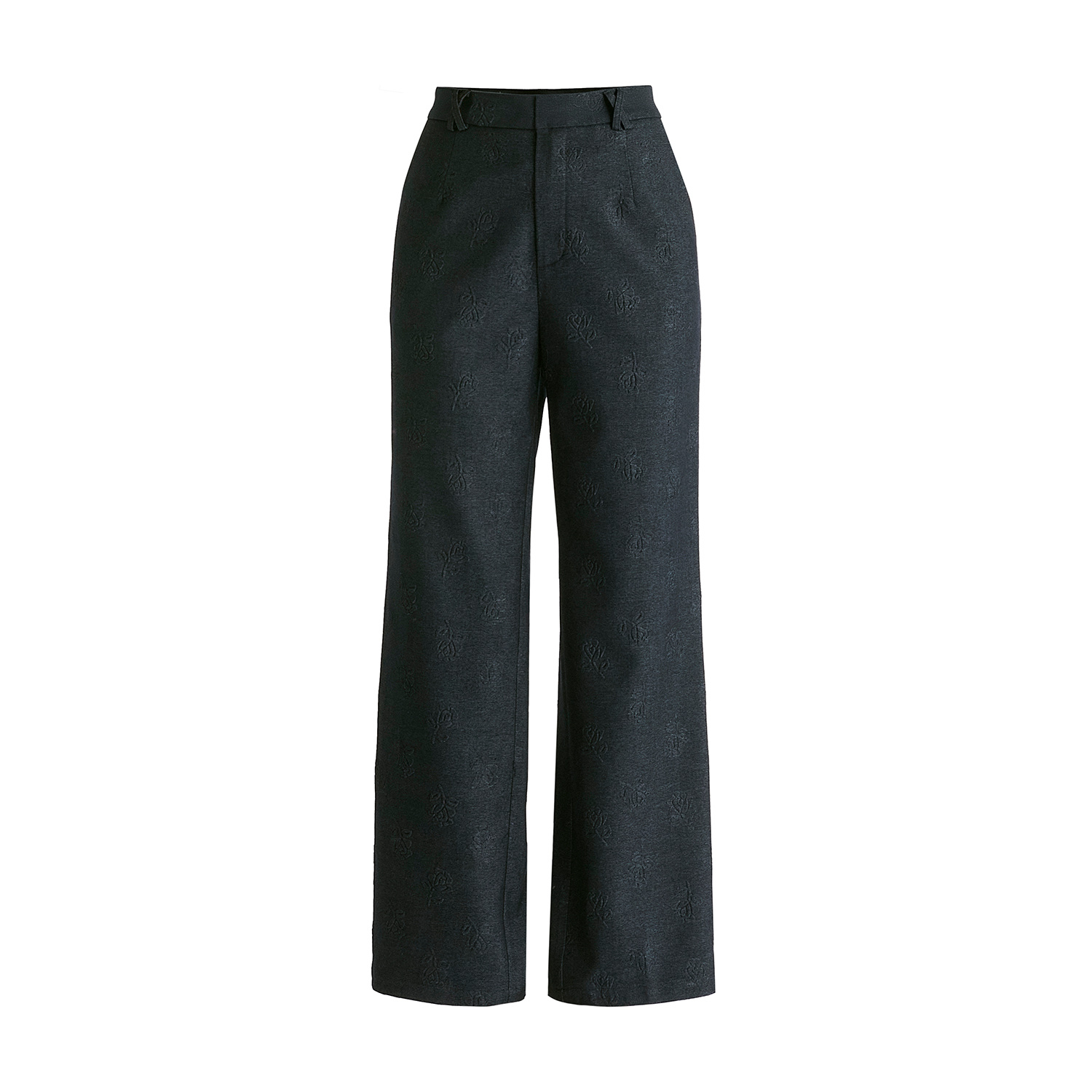 Paisie Women's Denim Effect Trousers In Embossed Print In Dark Denim Blue In Blue