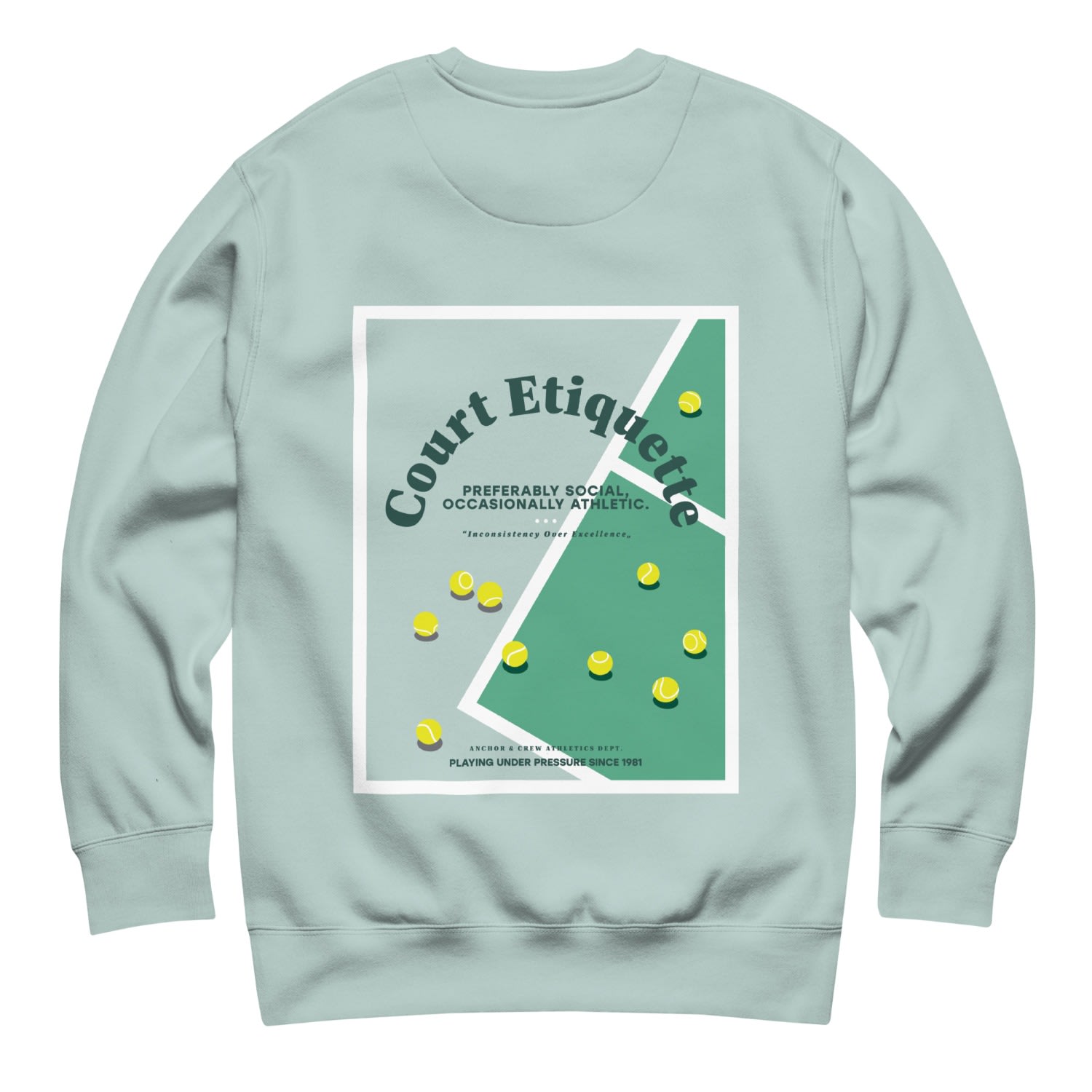 Anchor & Crew Ice Blue Court Etiquette Tennis Club League Organic Cotton Sweatshirt - Women