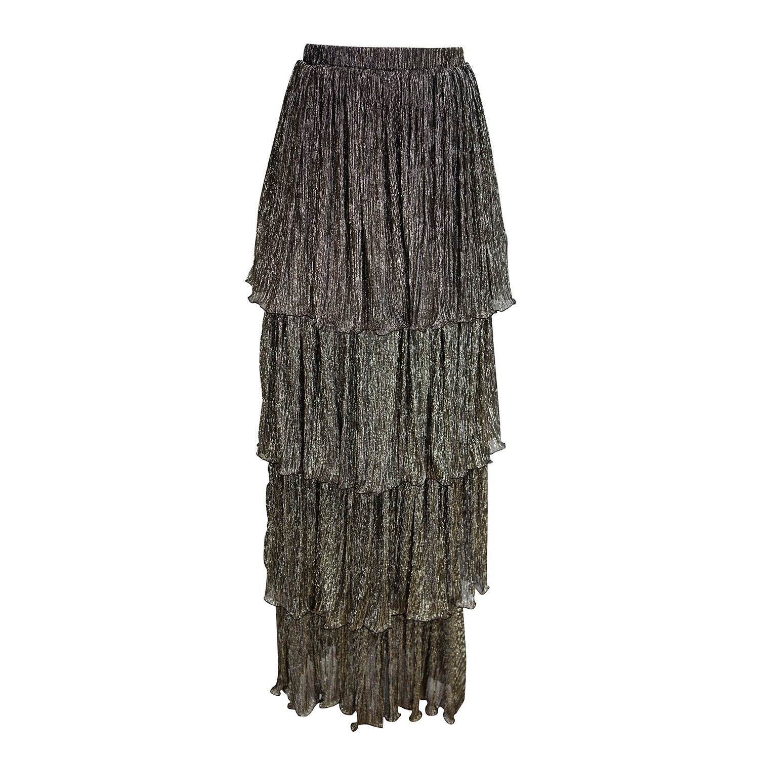Jennafer Grace Tiered Maxi Skirt In Pewter In Black/gray