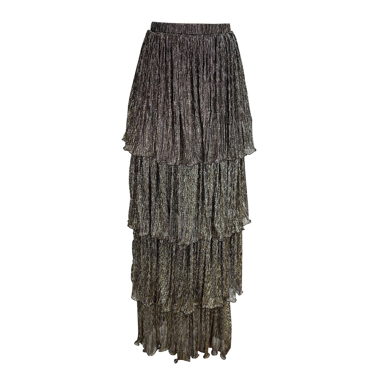 Women’s Pewter Tiered Maxi Skirt Medium Jennafer Grace