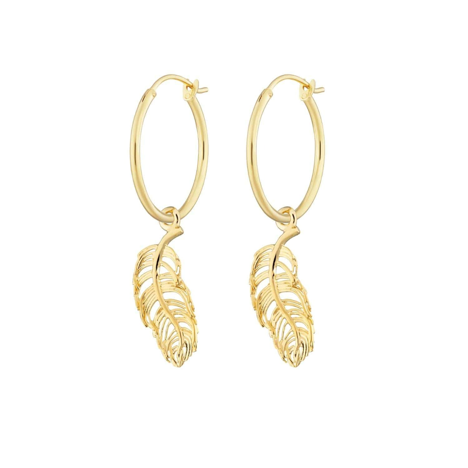 Women’s Gold Plated Feather Charm Hoop Earrings Lily Charmed