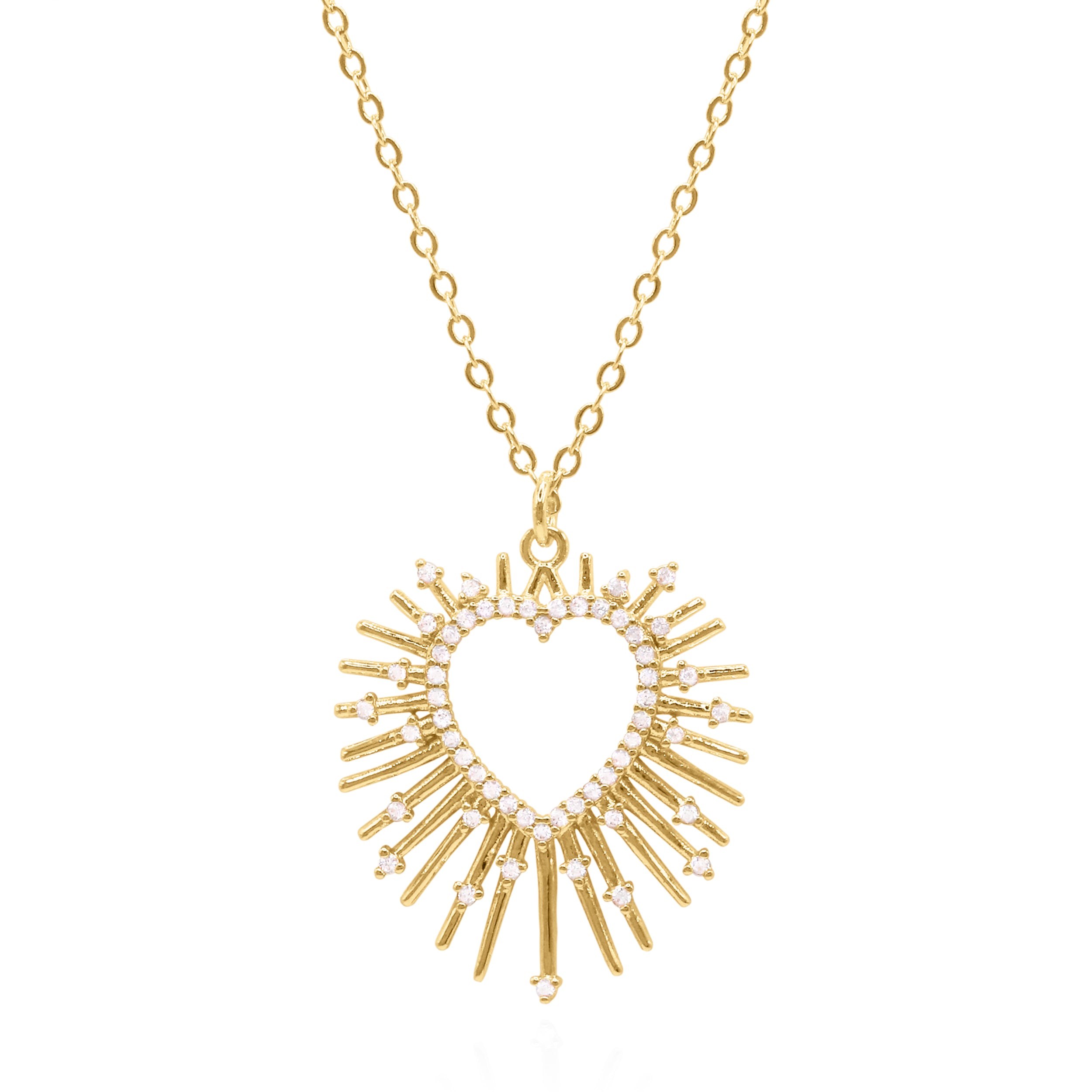 Women’s Cher Starburst Heart Pendant Necklace Gold Plated Luna Charles