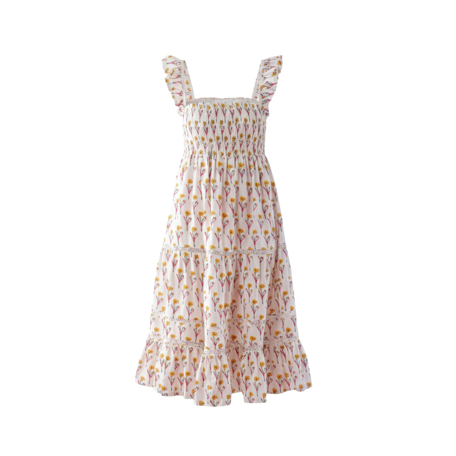 Women's Sicilian Summer Dress - Hand Block Printed Cotton Dress -White | Medium | Charkha & Loom