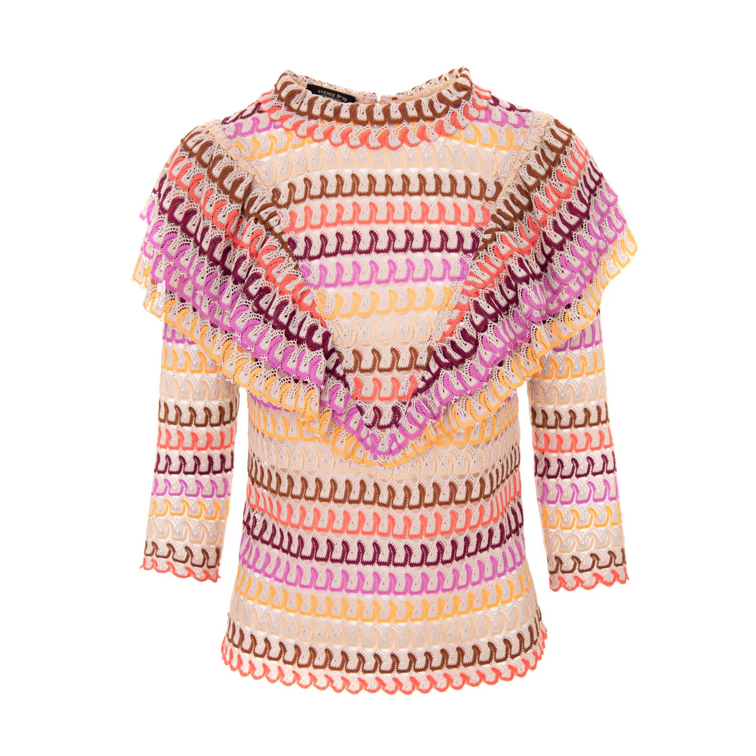 Women’s Sheer Stripe Lace Ruffle Blouse - Multicolour Small Avenue no.29