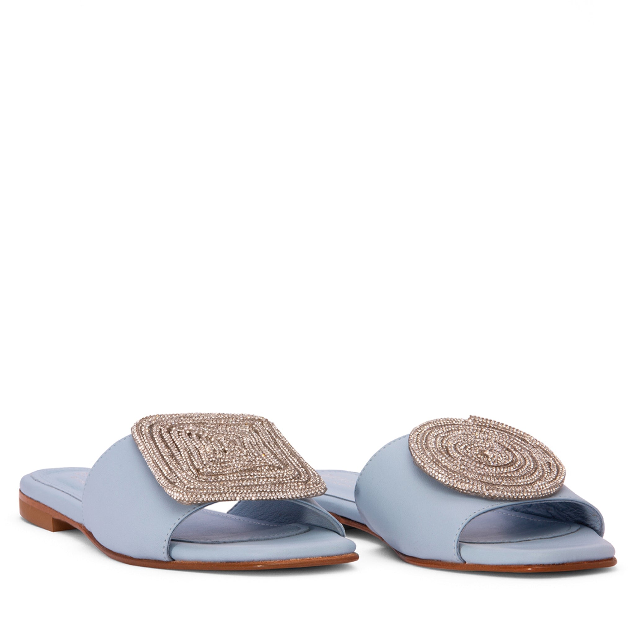 Beautiisoles By Robyn Shreiber Made In Italy Women's Adeline Baby Blue Leather Work Evening Party Comfortable Flat Sexy Sandal In Blue