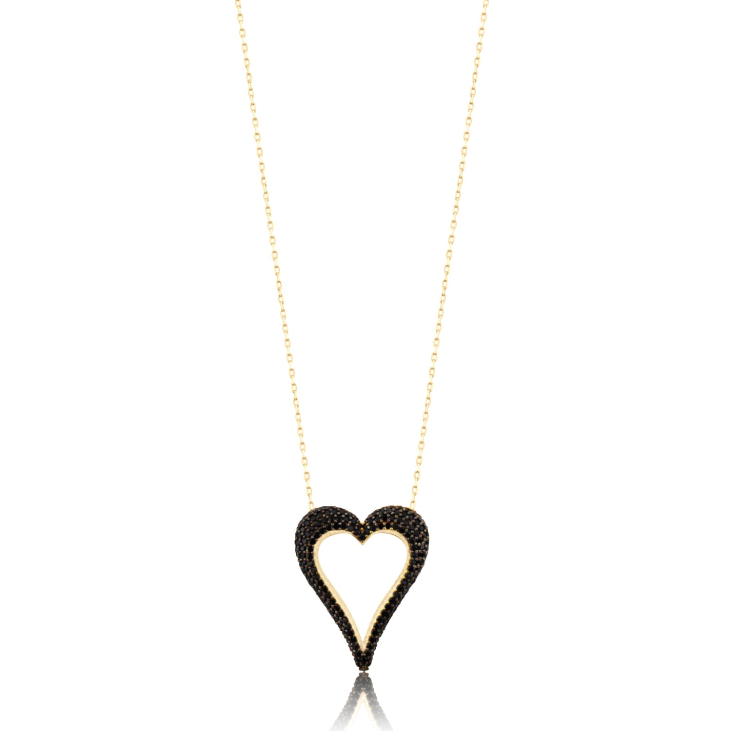 Women’s Pave Cutout Wide Heart Necklace - Black Shymi