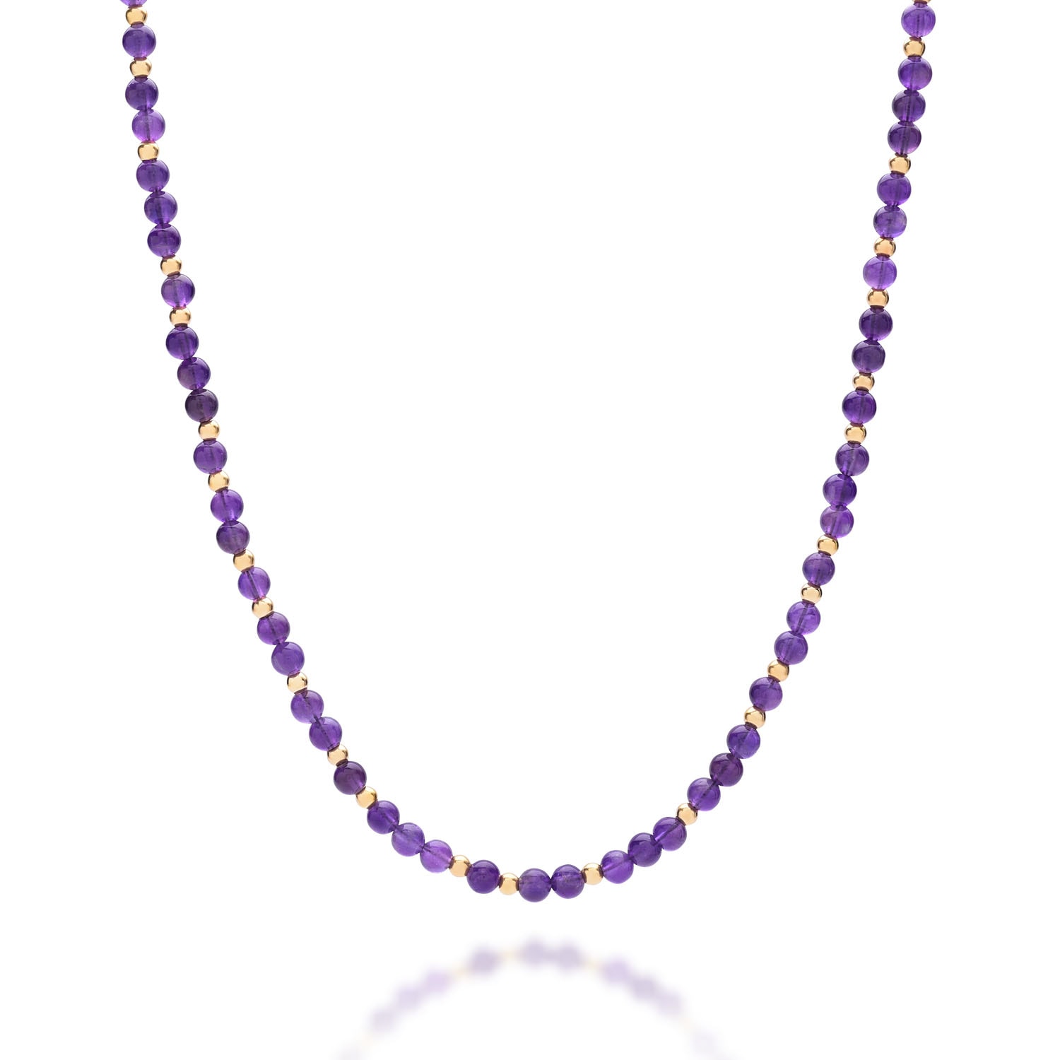 Nellou Jewellery Women's Gold / Pink / Purple Jewel Bead February Birthstone Necklace Gold Plated Sterling Silver - A