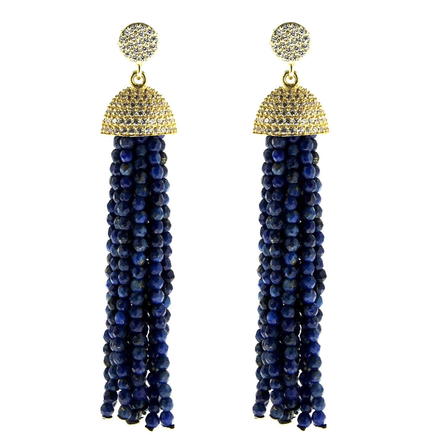 Women’s Gold Sterling Silver Lapis Tassel Earrings In Yellow Cosanuova