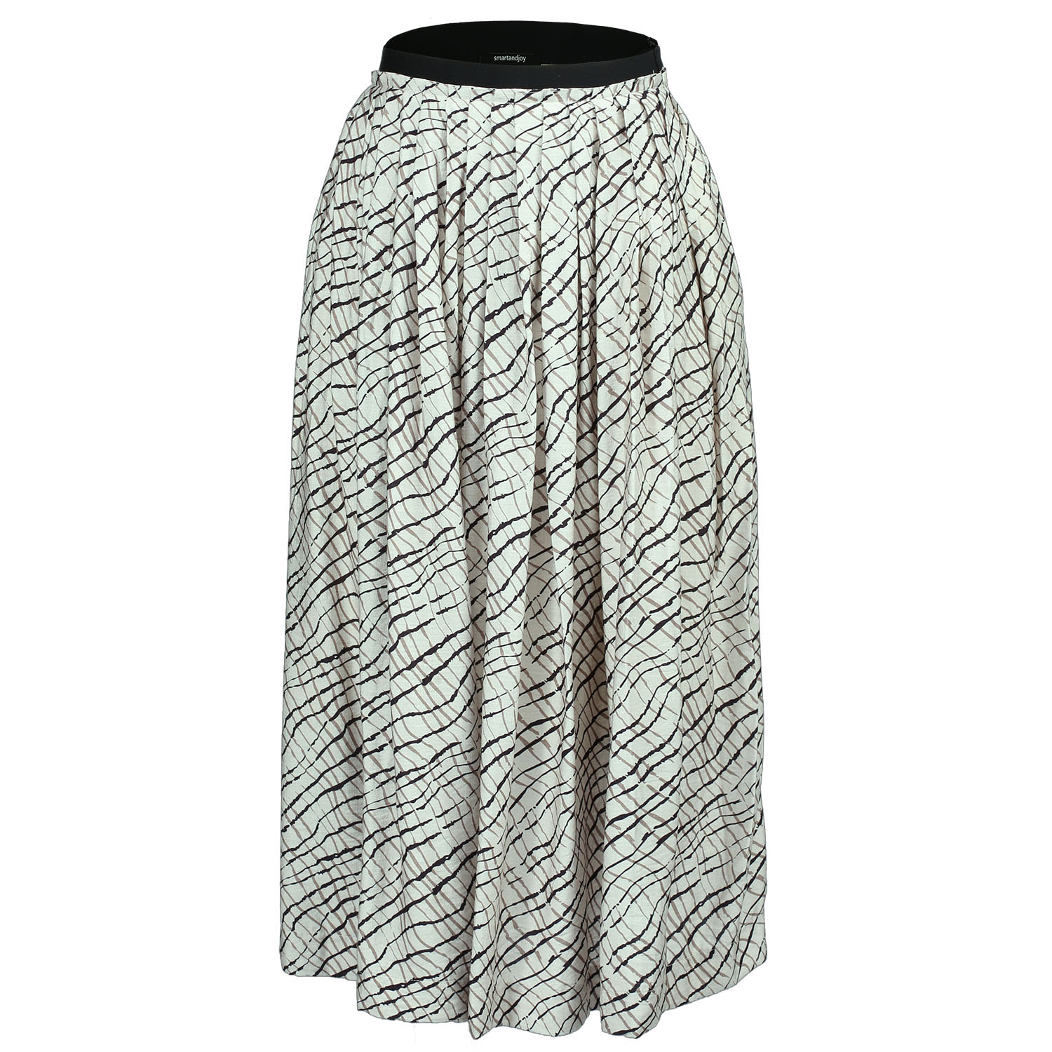 Women's Neutrals Flared Skirt With Graphic Print And Elastic Waistband | Small | Smart and Joy
