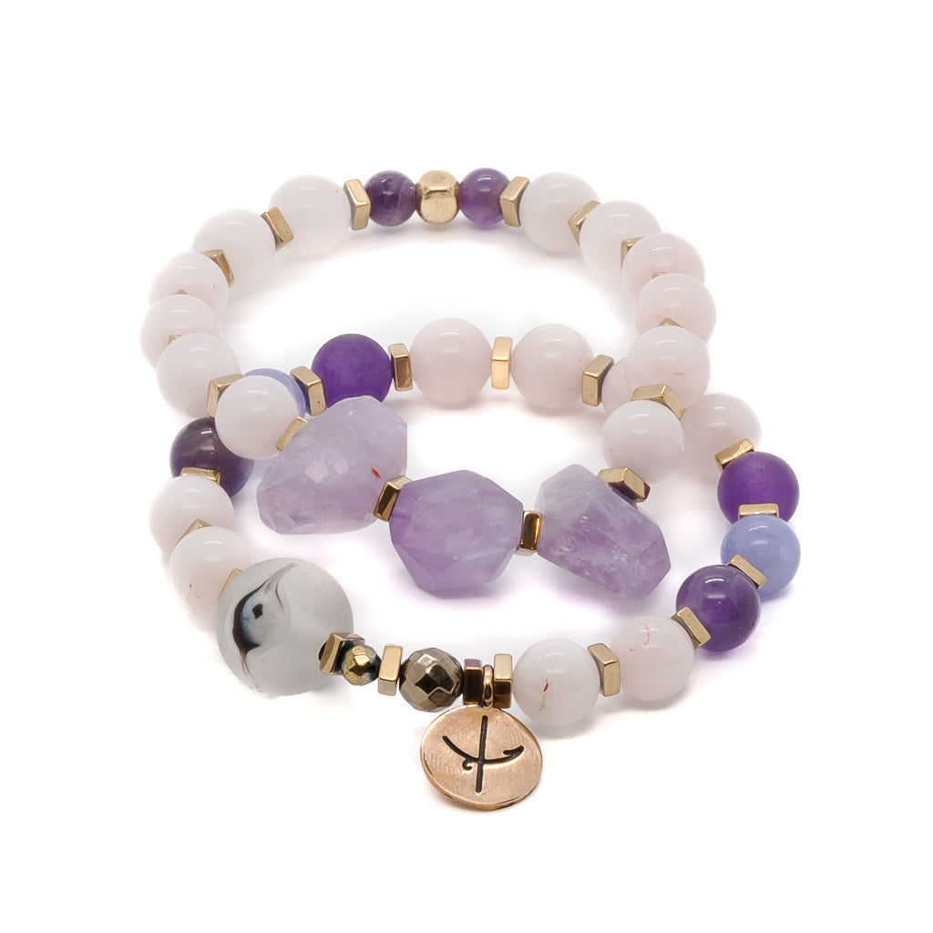 Women’s White / Gold / Pink Peaceful Mind Bracelet Set Ebru Jewelry