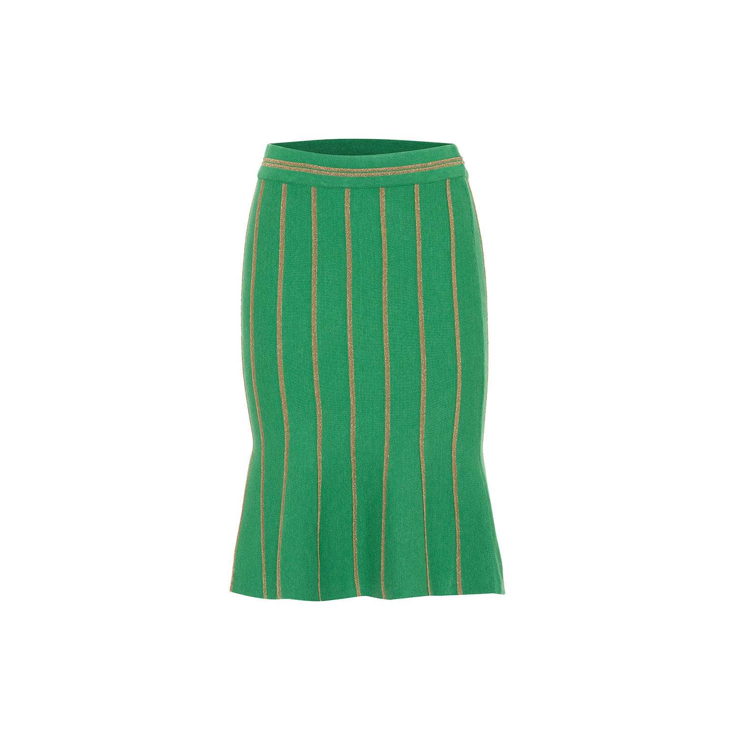 Theo The Label Women's Ersa Shimmer Rib Stripe Tulip Skirt - Green / Gold In Green
