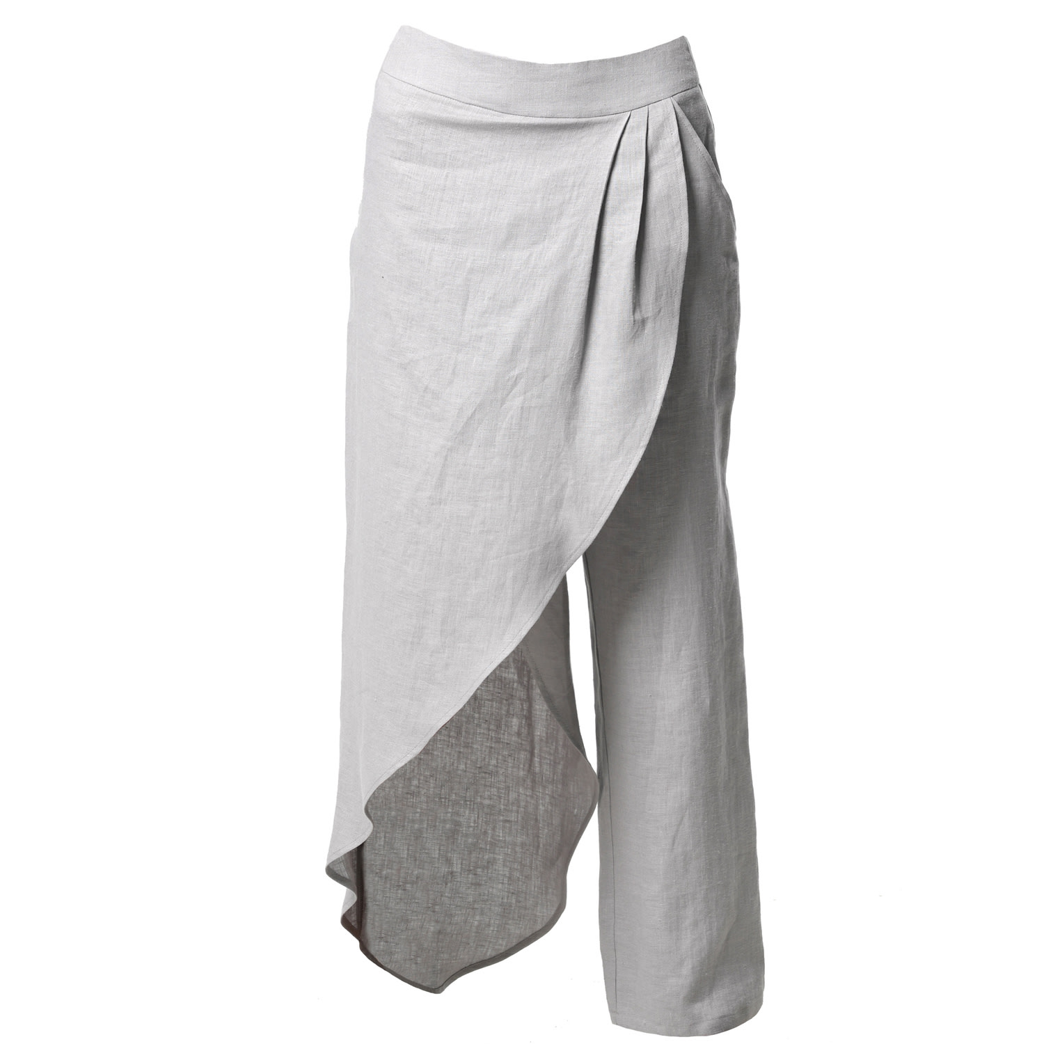 Metamorphoza Women's Grey Extravagant Asymmetric Linen Pants In Grey