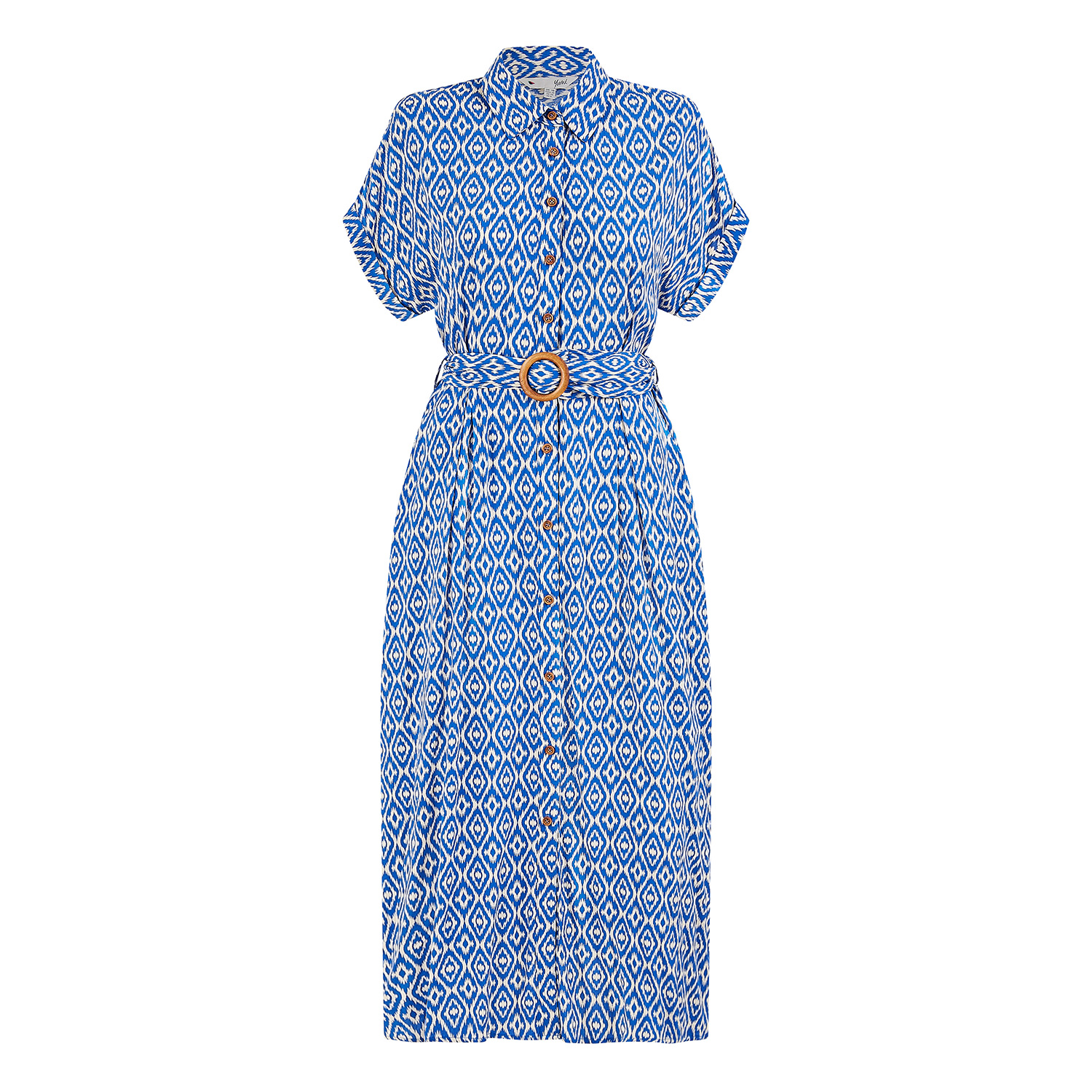 Yumi Women's  Blue Viscose Midi Shirt Dress With Matching Belt