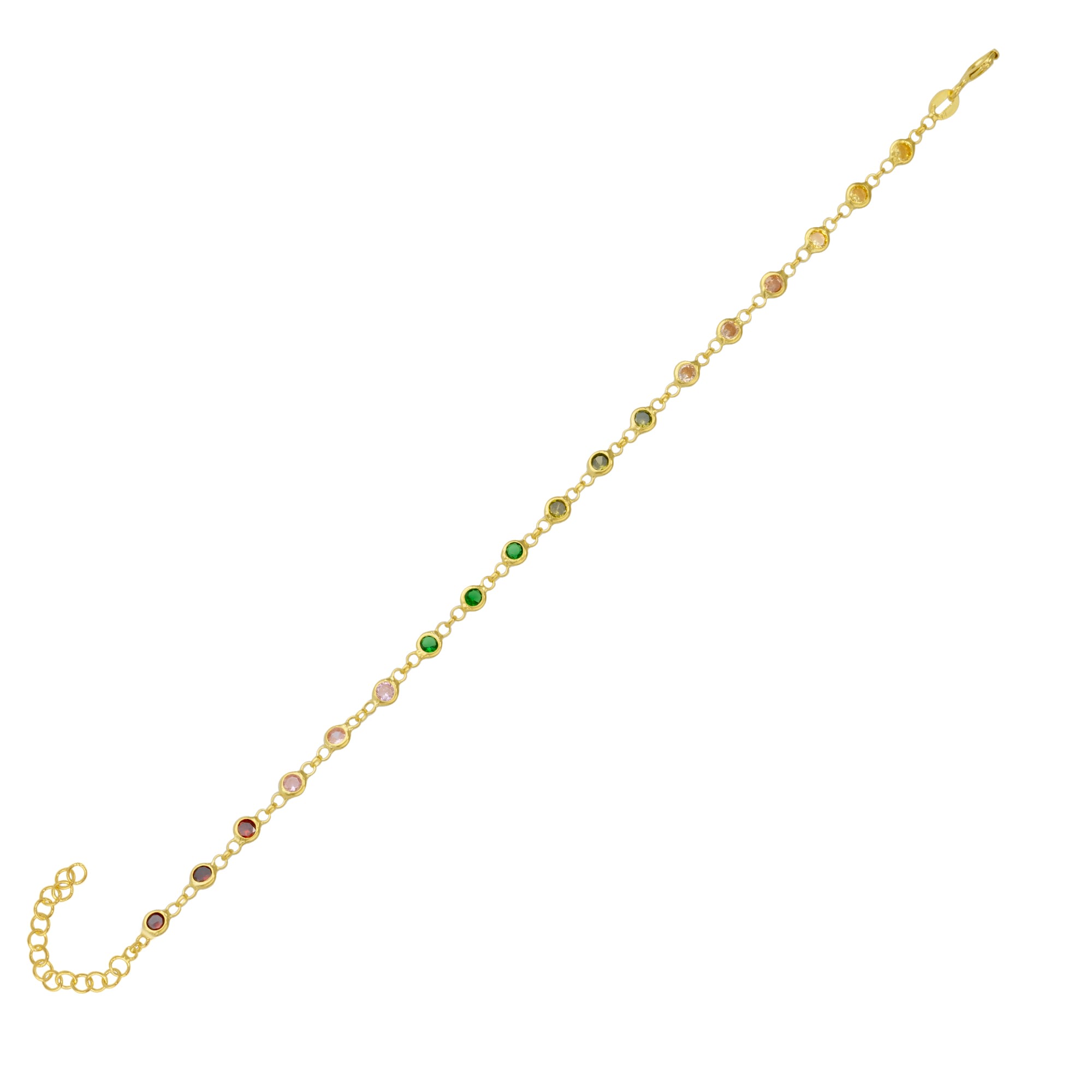 Spero London Women's Gold Colourful Rainbow Jewelled Sterling Silver Chain Bracelet In Gold