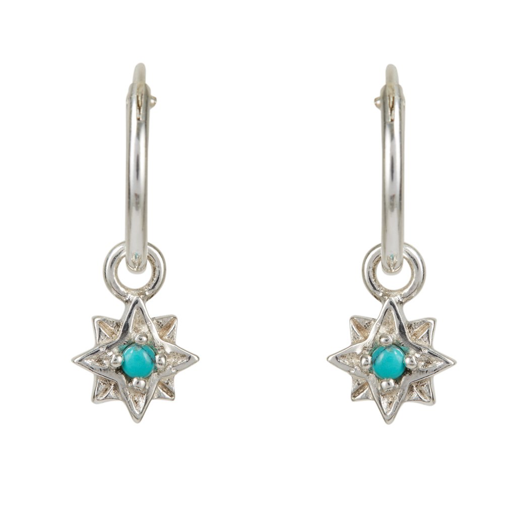 Women’s Guiding North Star Silver Huggie Hoop Earrings - Turquoise Charlotte’s Web Jewellery