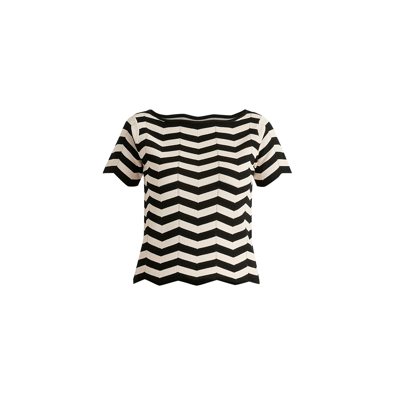 Paisie Women's Boat Neck Knit Top In Zigzag Pattern In Black And Beige