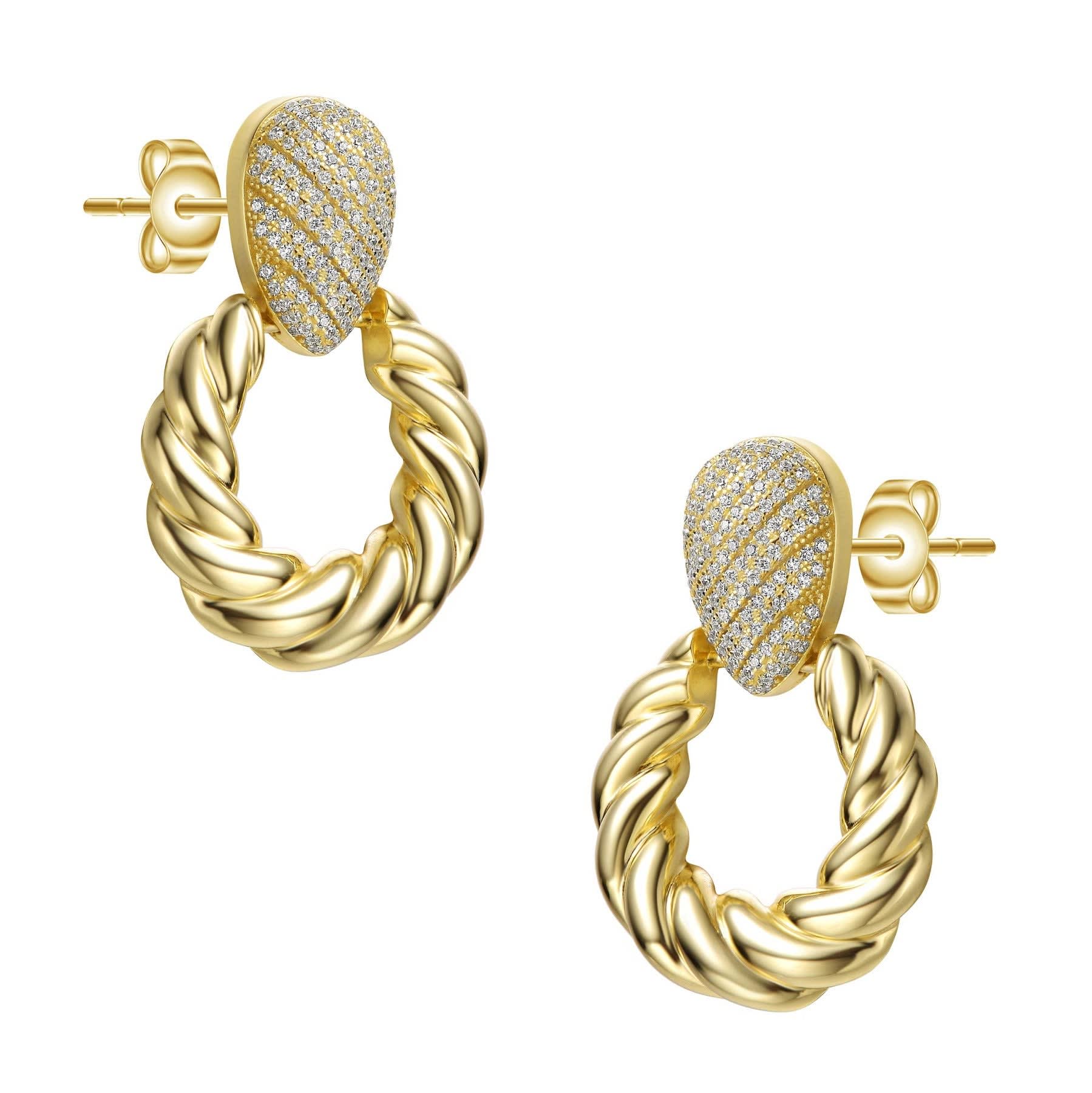 Rachel Glauber Yellow Gold Plated With Cubic Zirconia Pave Twisted