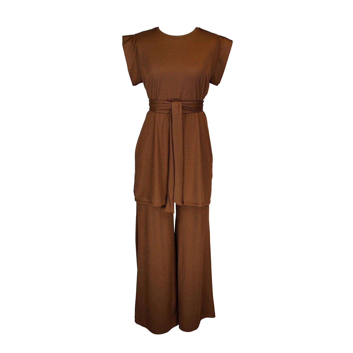 Jennafer Grace Brown Cacao Ribbed Lounge Set In Brown