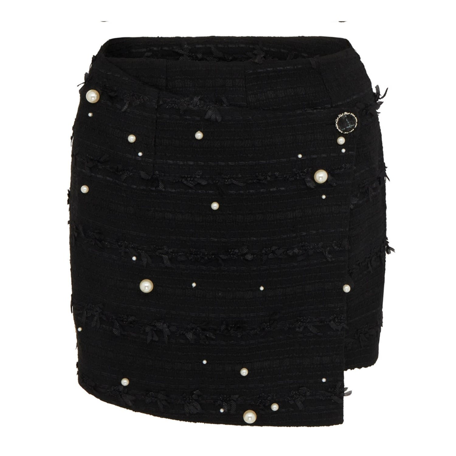 Sour Figs Women's Faux Pearl-embellished Asymmetric Wrap Skort In Black In Black