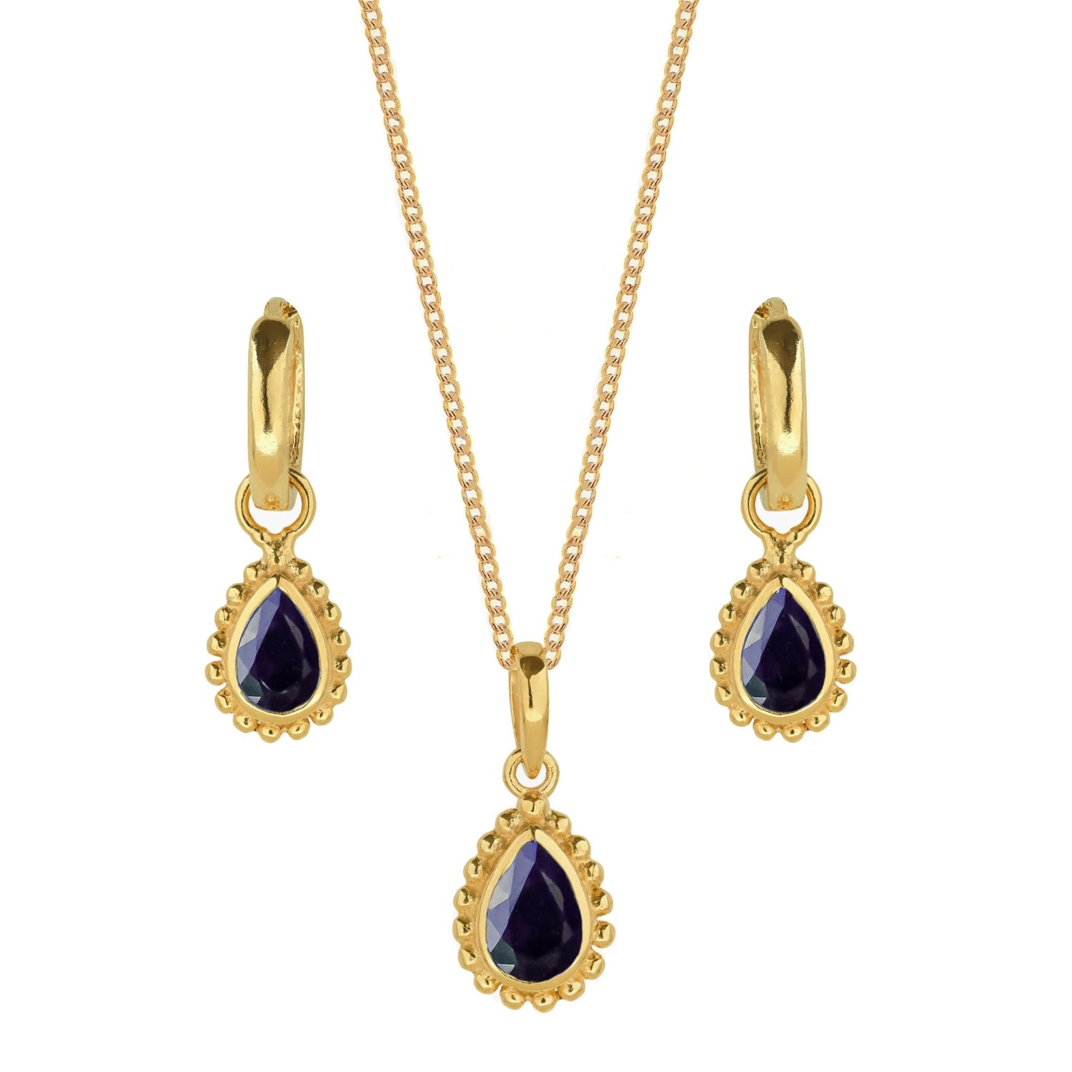Charlotte's Web Jewellery Women's Gold / Blue September Birthstone Gold Necklace And Earring Set - Black Sapphire In Multi