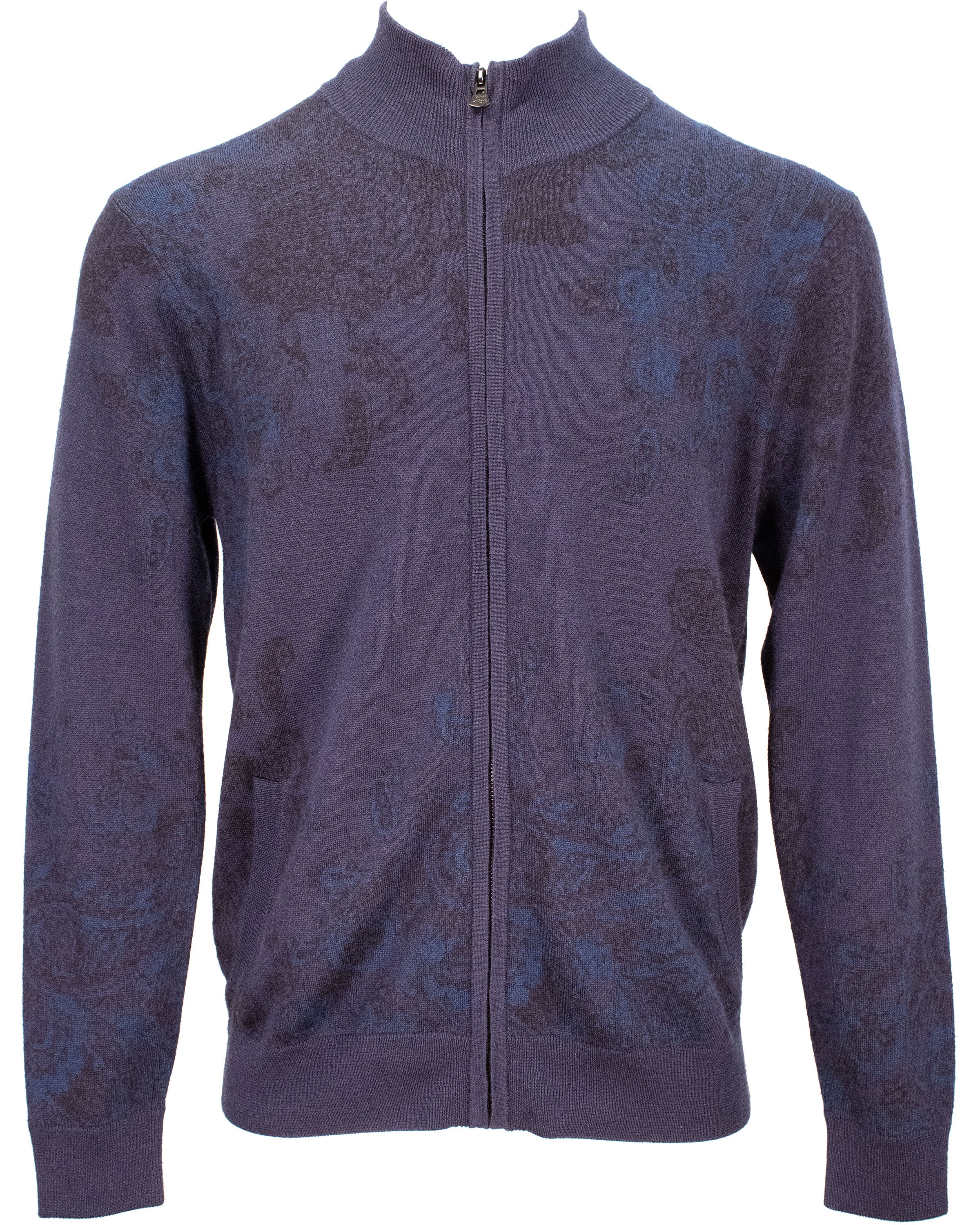 Men’s Blue Frederick Paisley Full-Zip Cardigan - Navy Medium Lords of Harlech