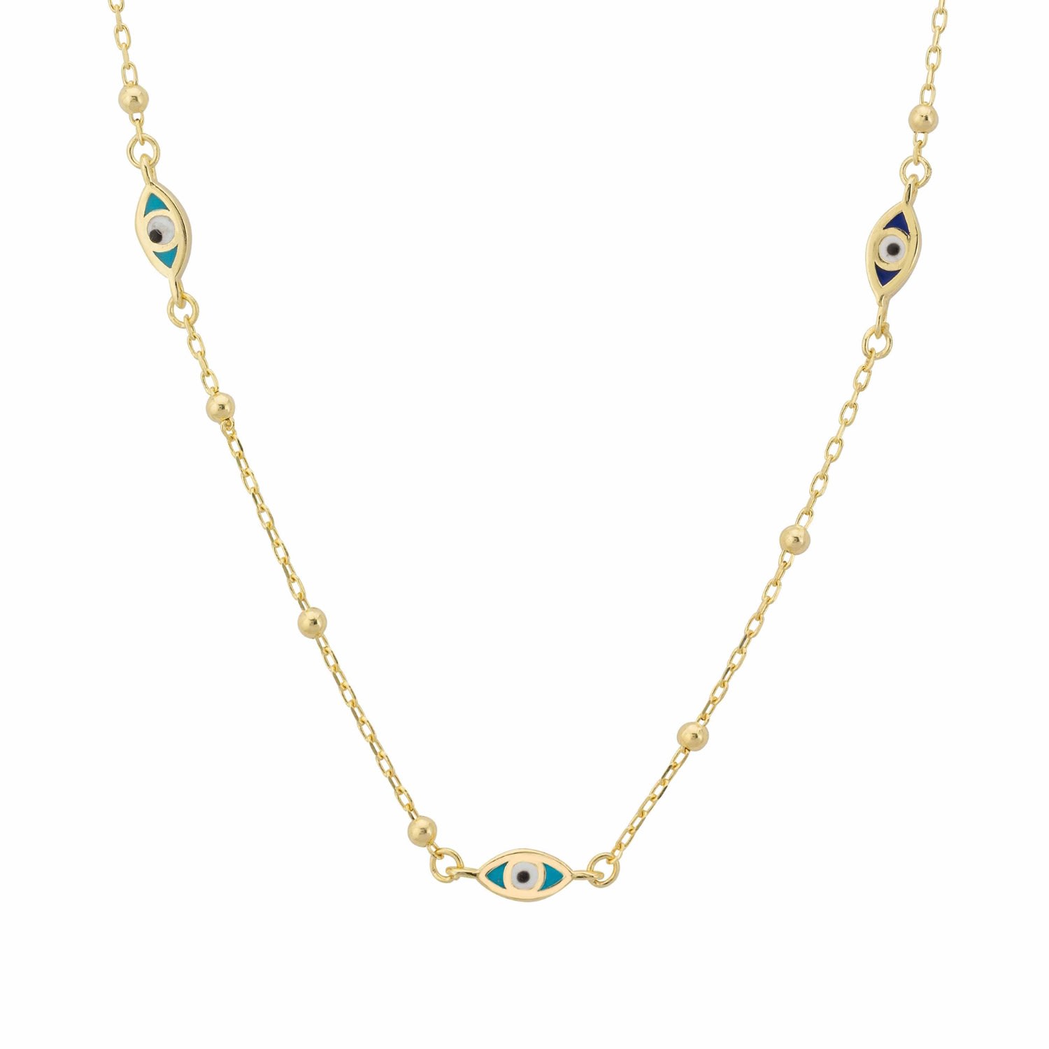 Women’s Blue / Gold Evil Eye Elliptical Beaded Chain Necklace Gold Latelita