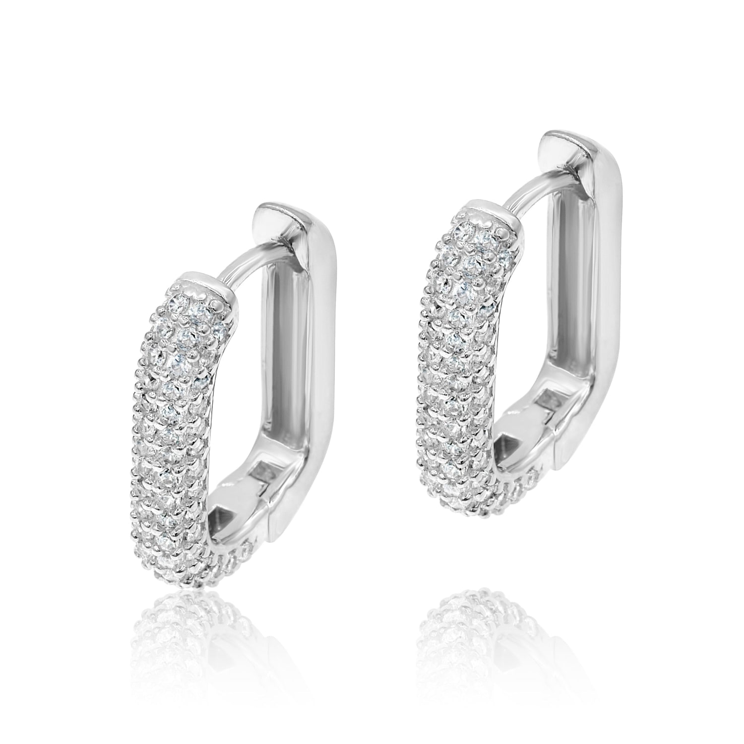 Shymi Women's Pave Box Domed Mini Hoops - Silver