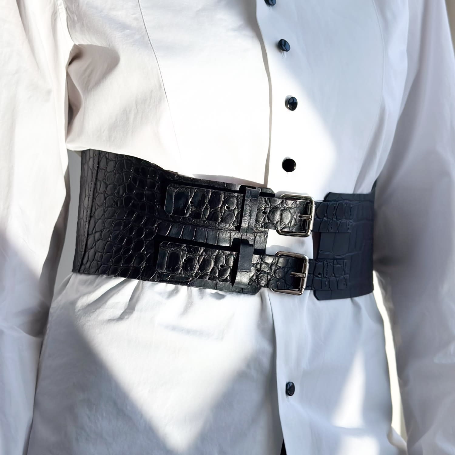 Under Bust Wide Waist Corset Belt - Grey Croc | PLIK x HAYA