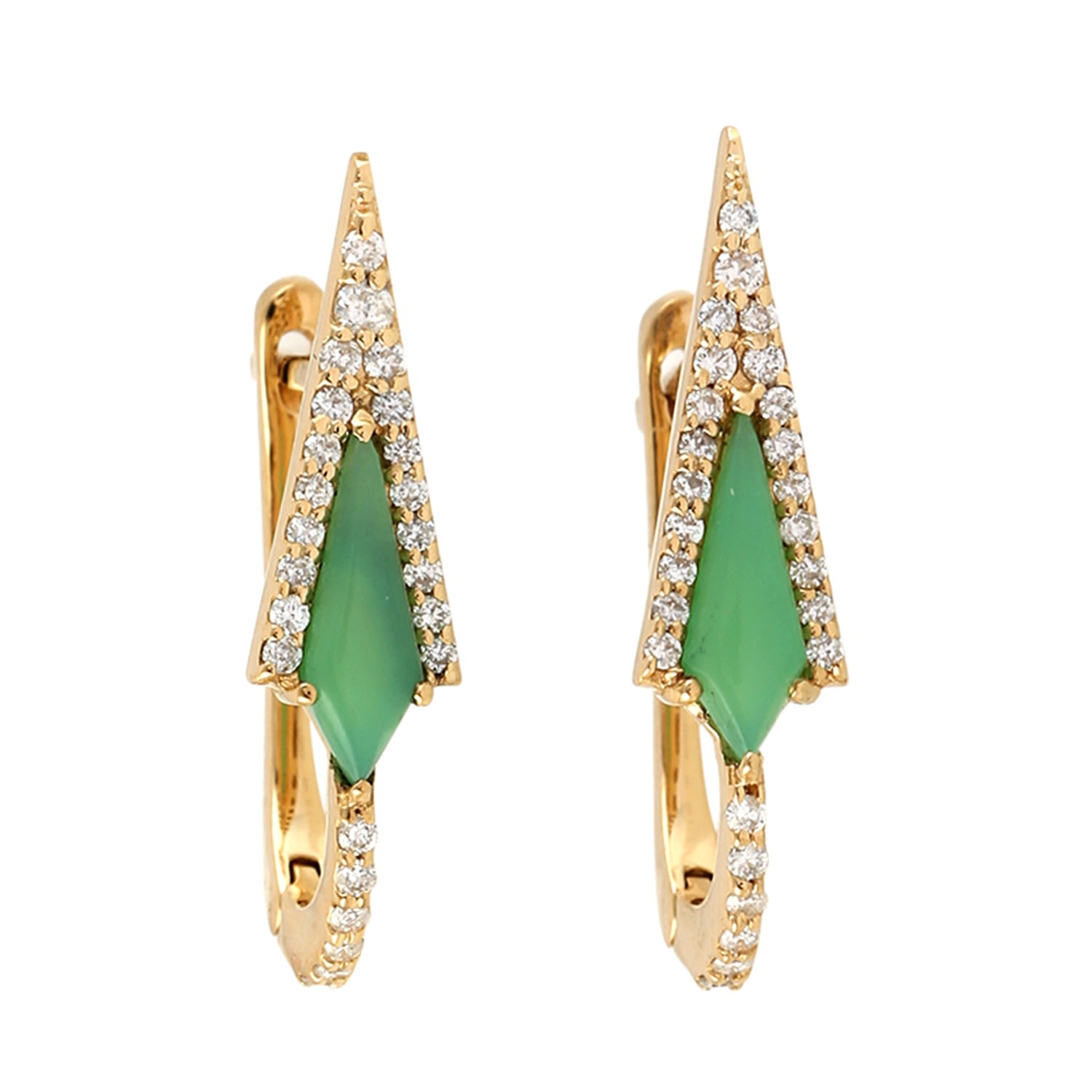 Women’s White / Gold / Green 18K Yellow Gold Natural Diamond Chrysoprase Stud Earrings Handmade Jewelry Artisan