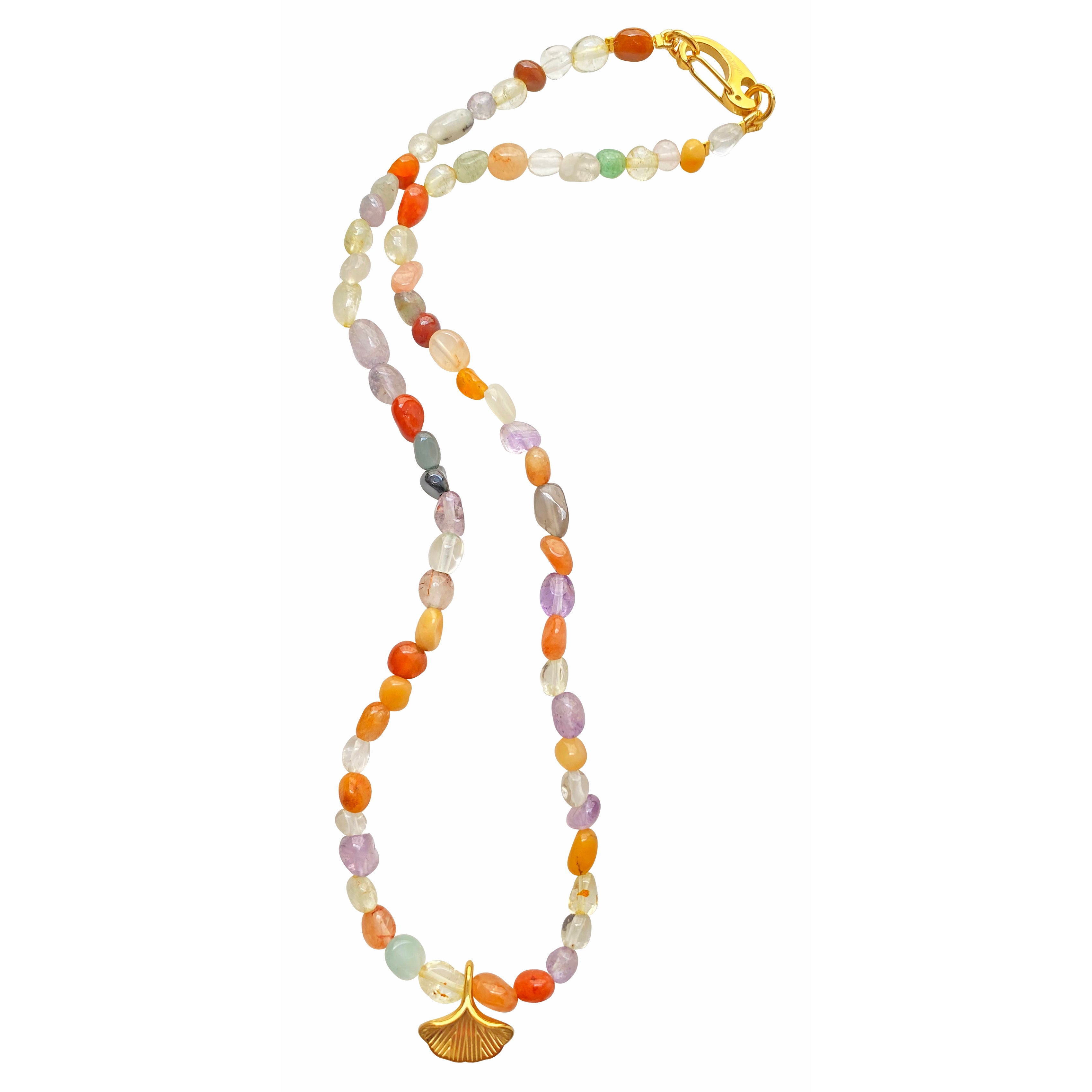 Smilla Brav Women's Neutrals / Gold Gemstone Gingko Necklace Ali