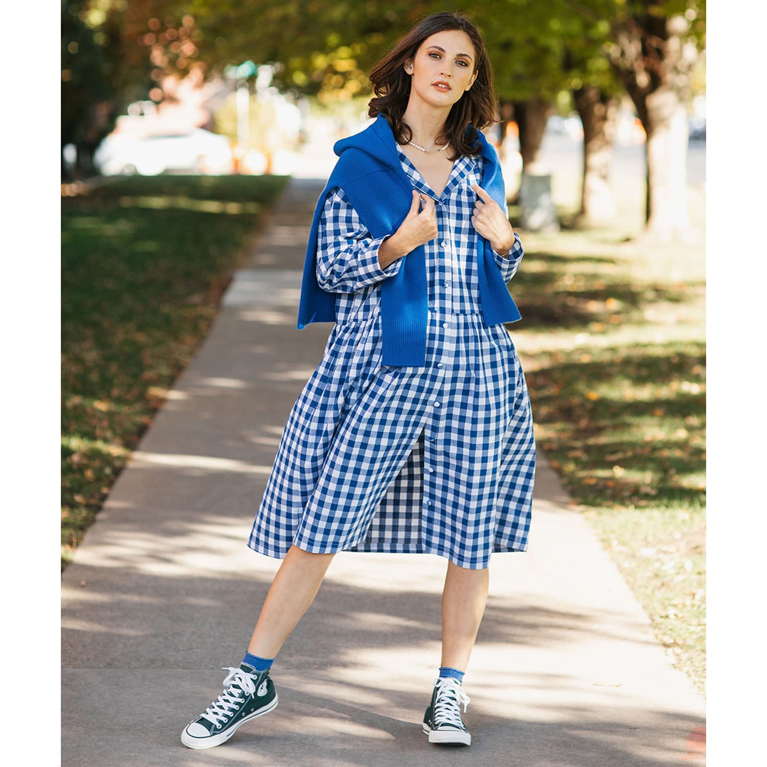 Gingham Shirt Dress + BAIT Blue Wedges - Room 334