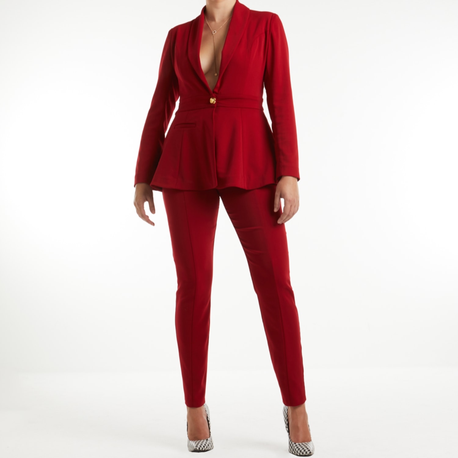 Elizabeth Diamant Red Mona Lisa Pantsuit In Red