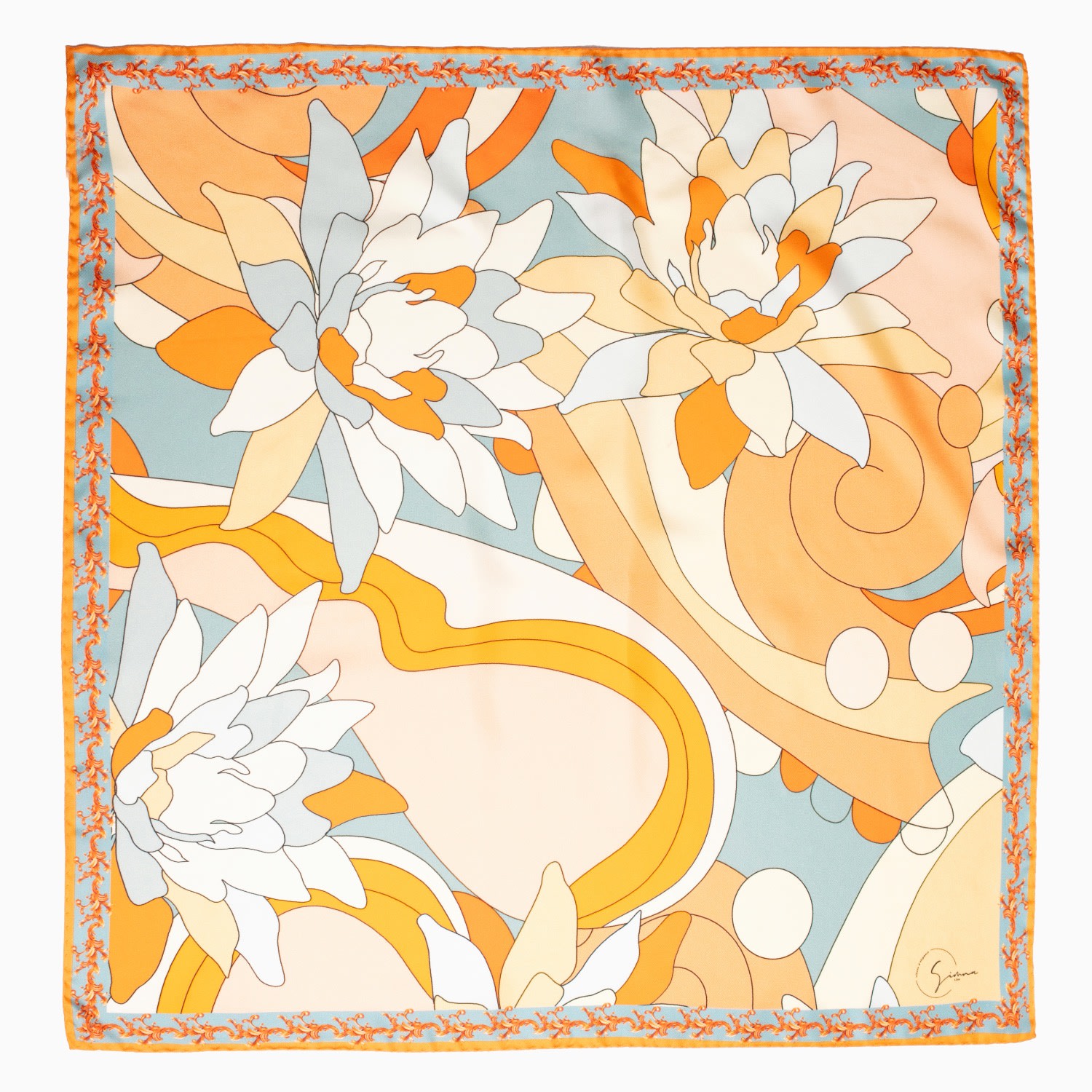 Women’s Yellow / Orange Paisley Paradise Satin Silk Scarf In Tangerine - Large Large Simna Ldn