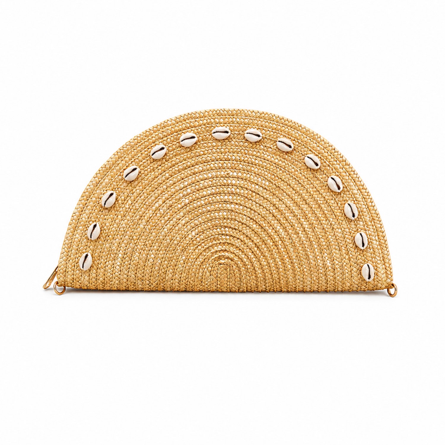 Women's Neutrals Half-Moon Raffia Clutch With Shell Details | One Size | Nuvv Collection