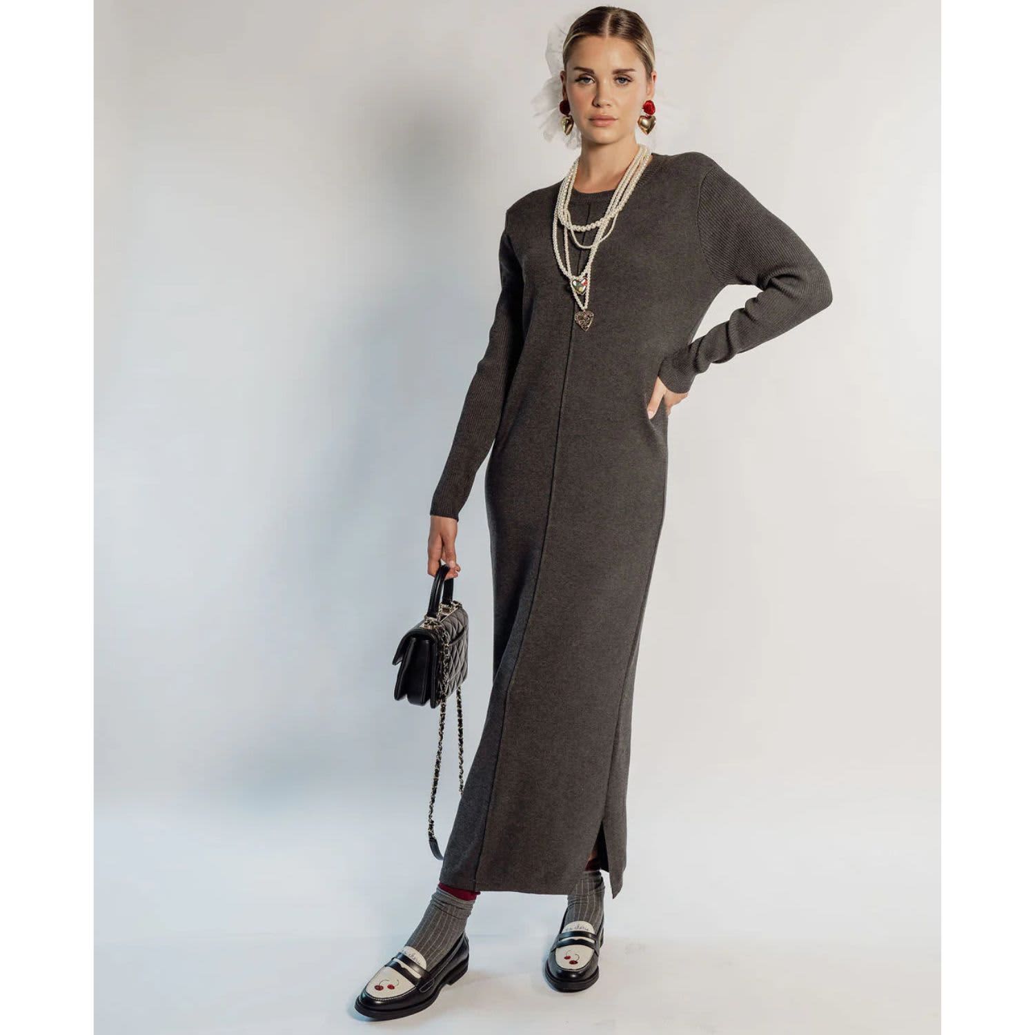 grey knit maxi dress Women's Gray melange Knit Maxi Dress