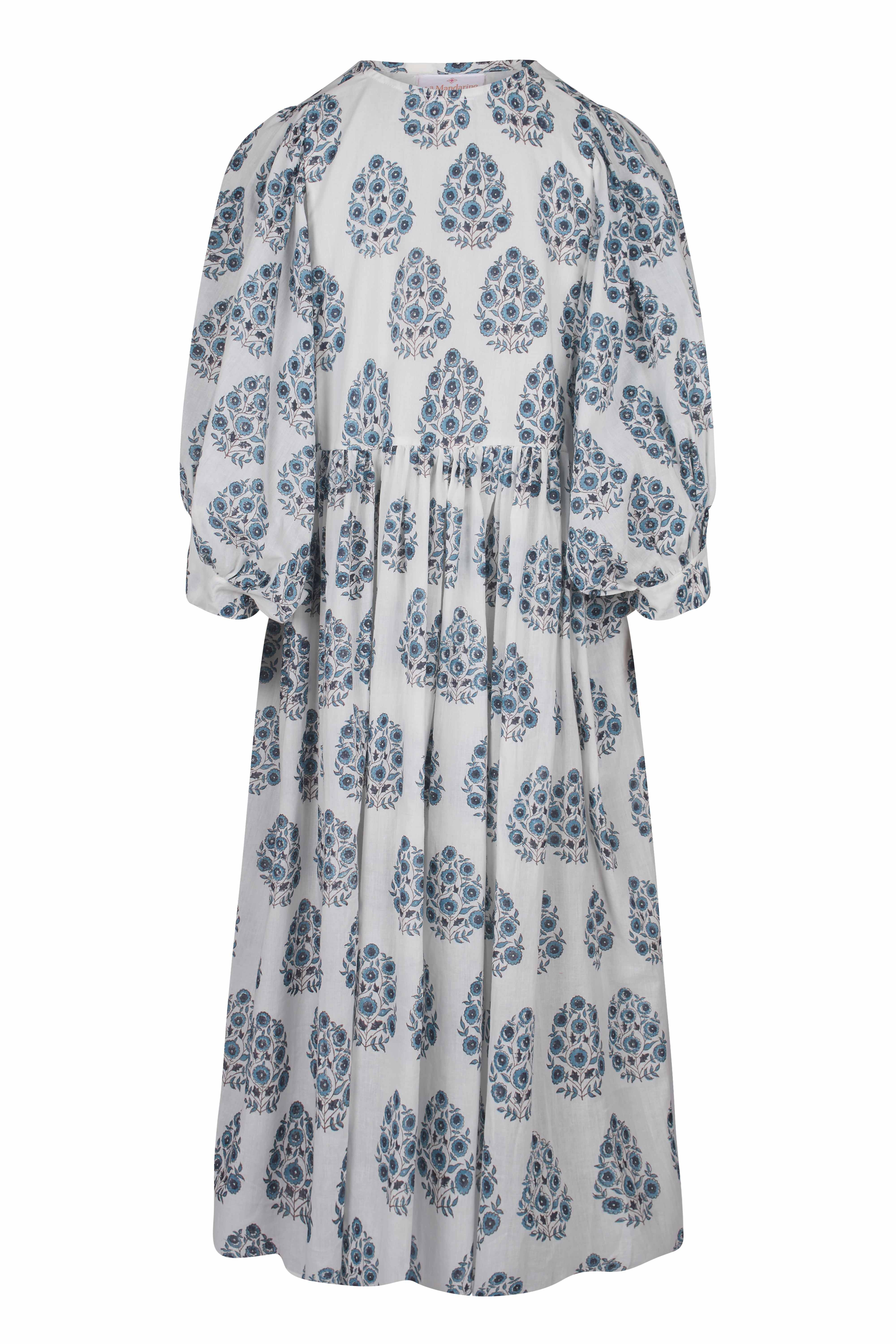 La Mandarine Floral Block Printed Maxi Dress - Blue/White