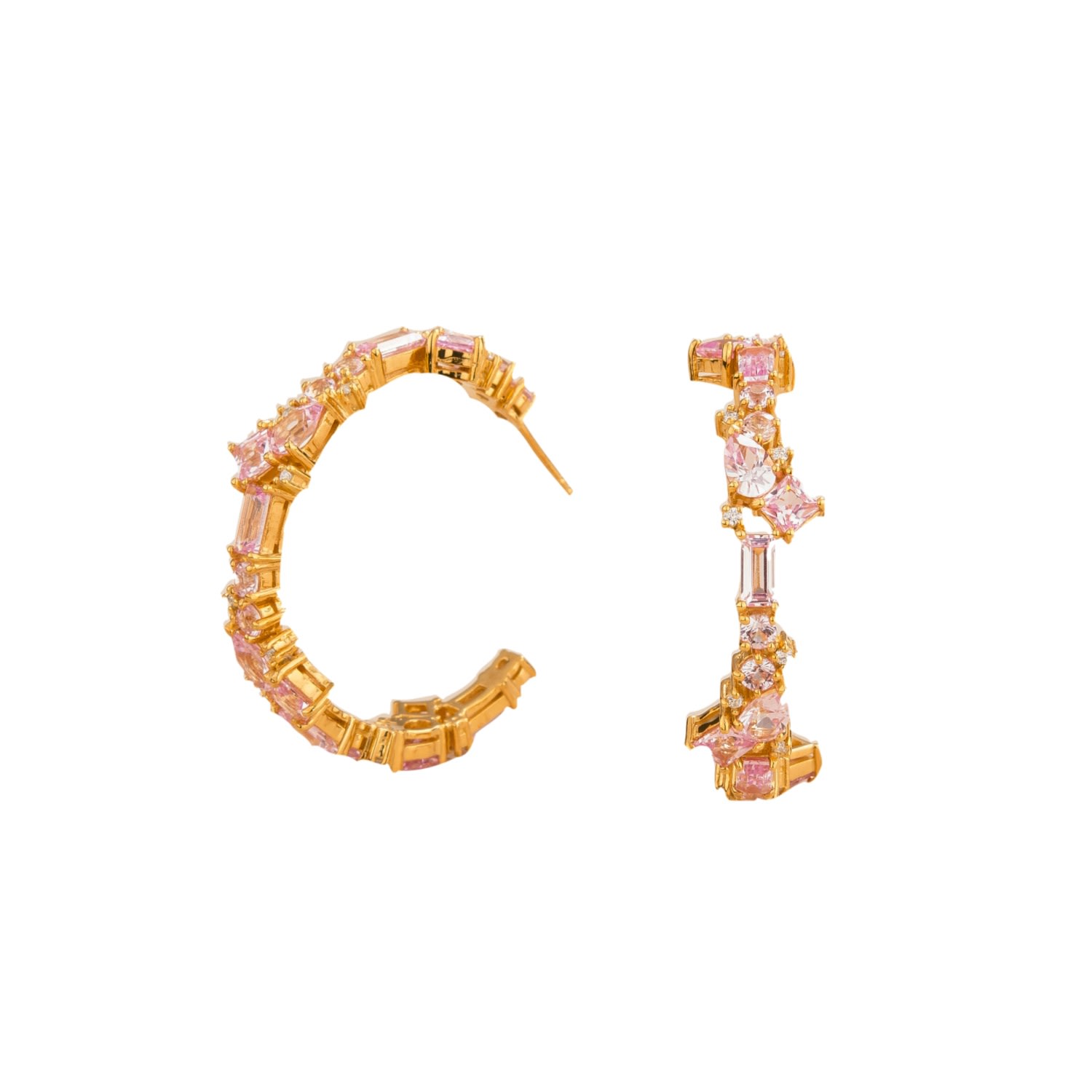 Juvetti Women's Orange Pink Sapphire & Diamond Lanna Hoop Gold Earrings In Orange