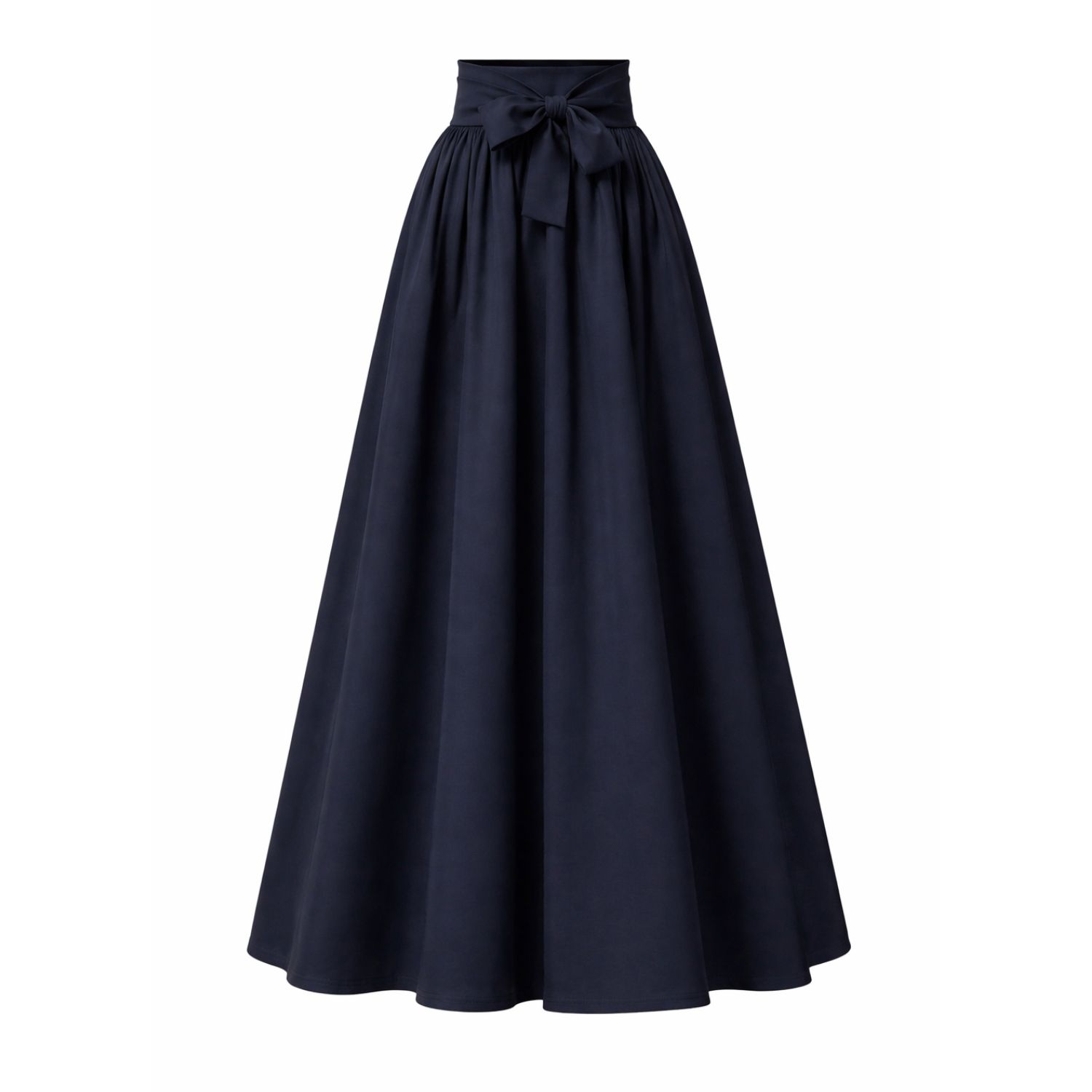 Women's Long Flared Skirt With High Waist & Front Bow In Dark Blue | Large | Nikka Place