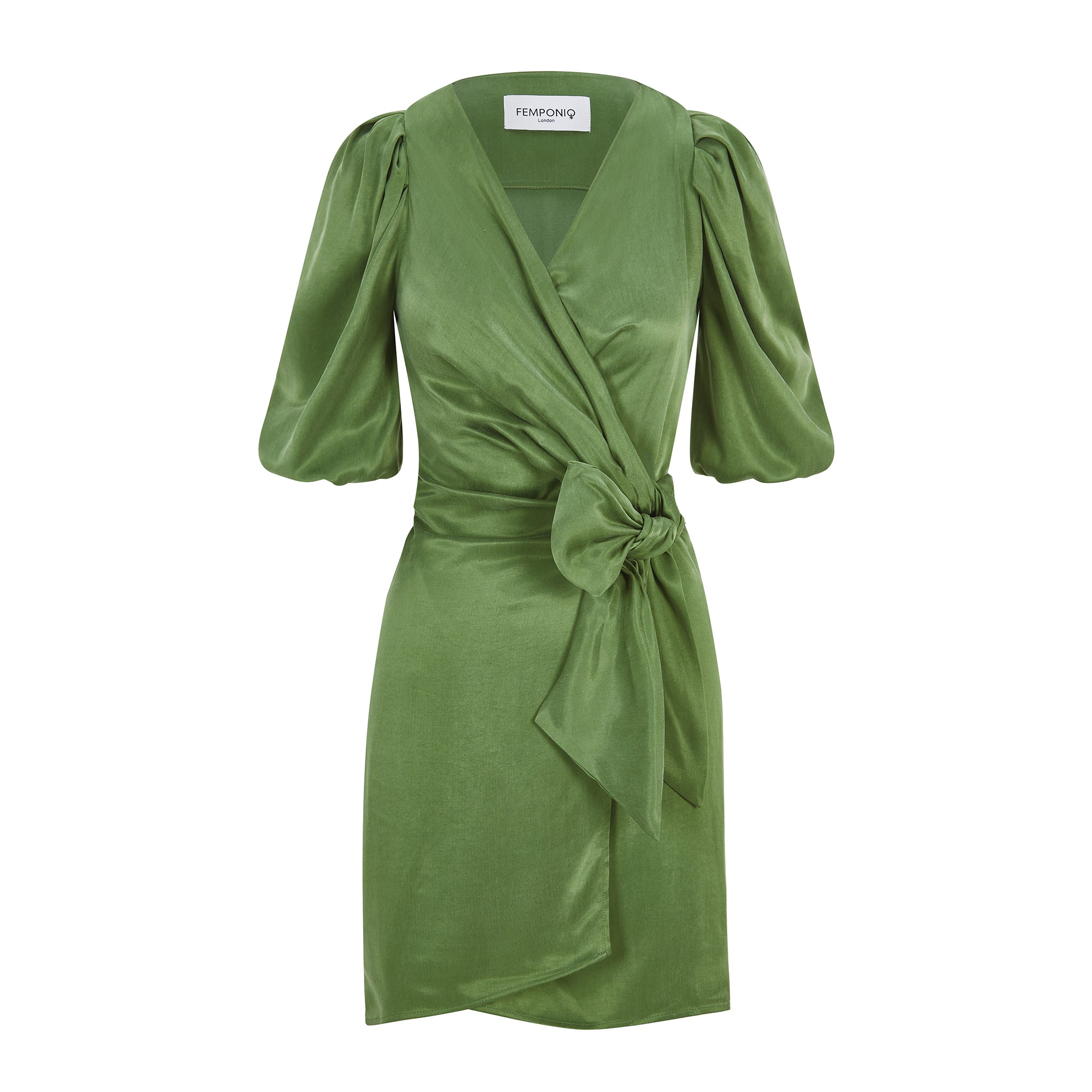 Women’s Draped Vegan-Cupro Wrap Dress - Avocado Green Large Femponiq