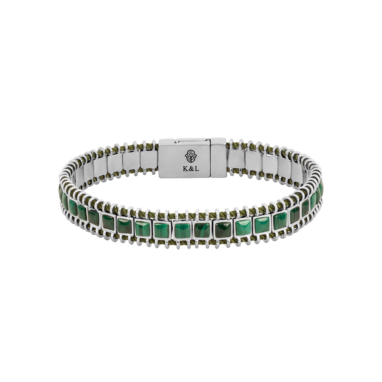Karma And Luck Men's Green / Silver Sacred Grounding - Malachite Green String Bracelet