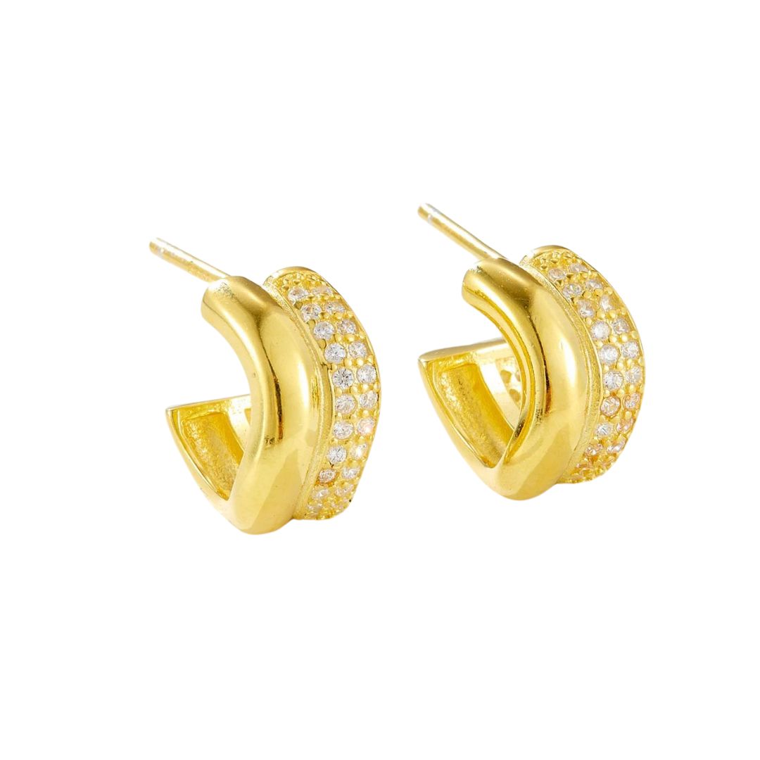 Nazzar Women's Gold Twin Wave Pave Hoop Earrings