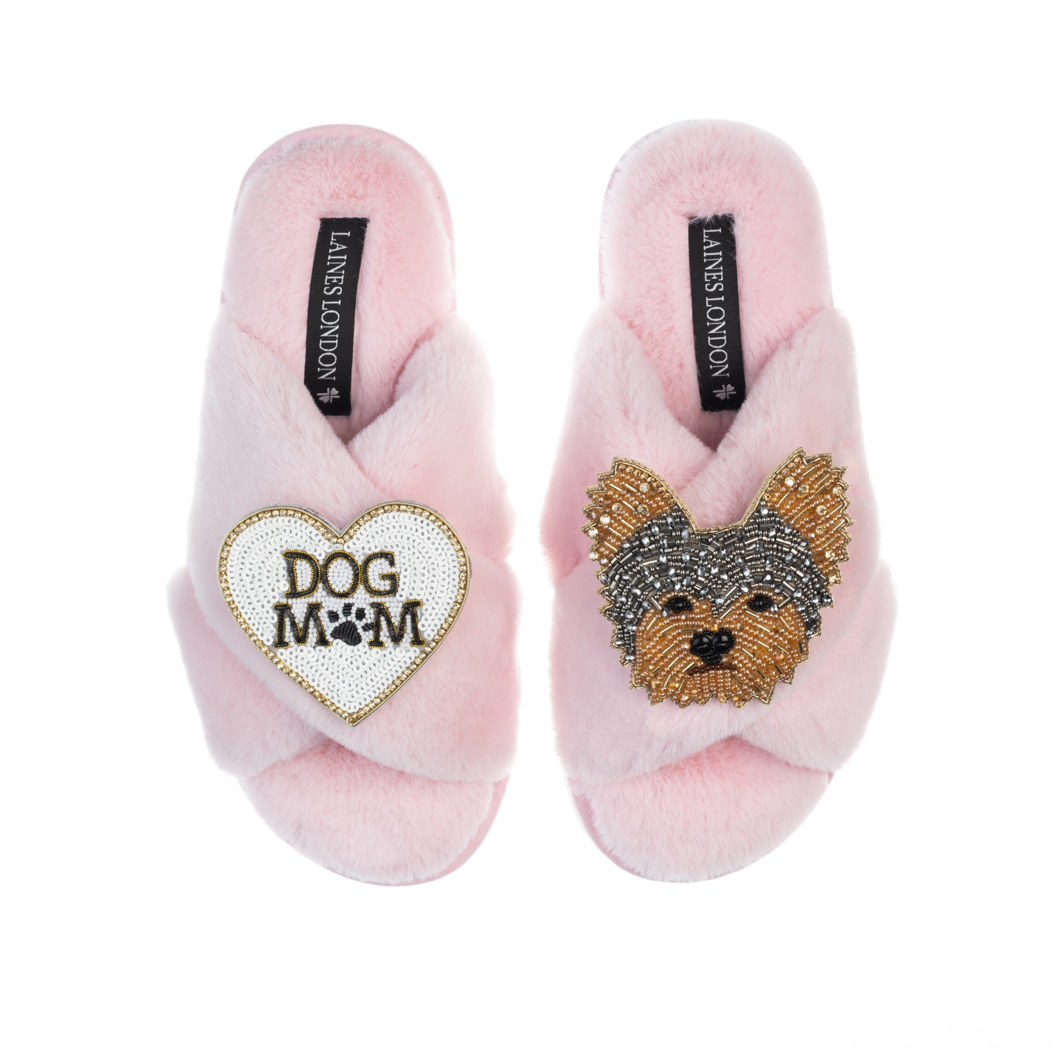 Laines London Women's Pink / Purple Classic Laines Slippers With Minnie Yorkie & Dog Mum / Mom Brooches - Pink In Pink/purple