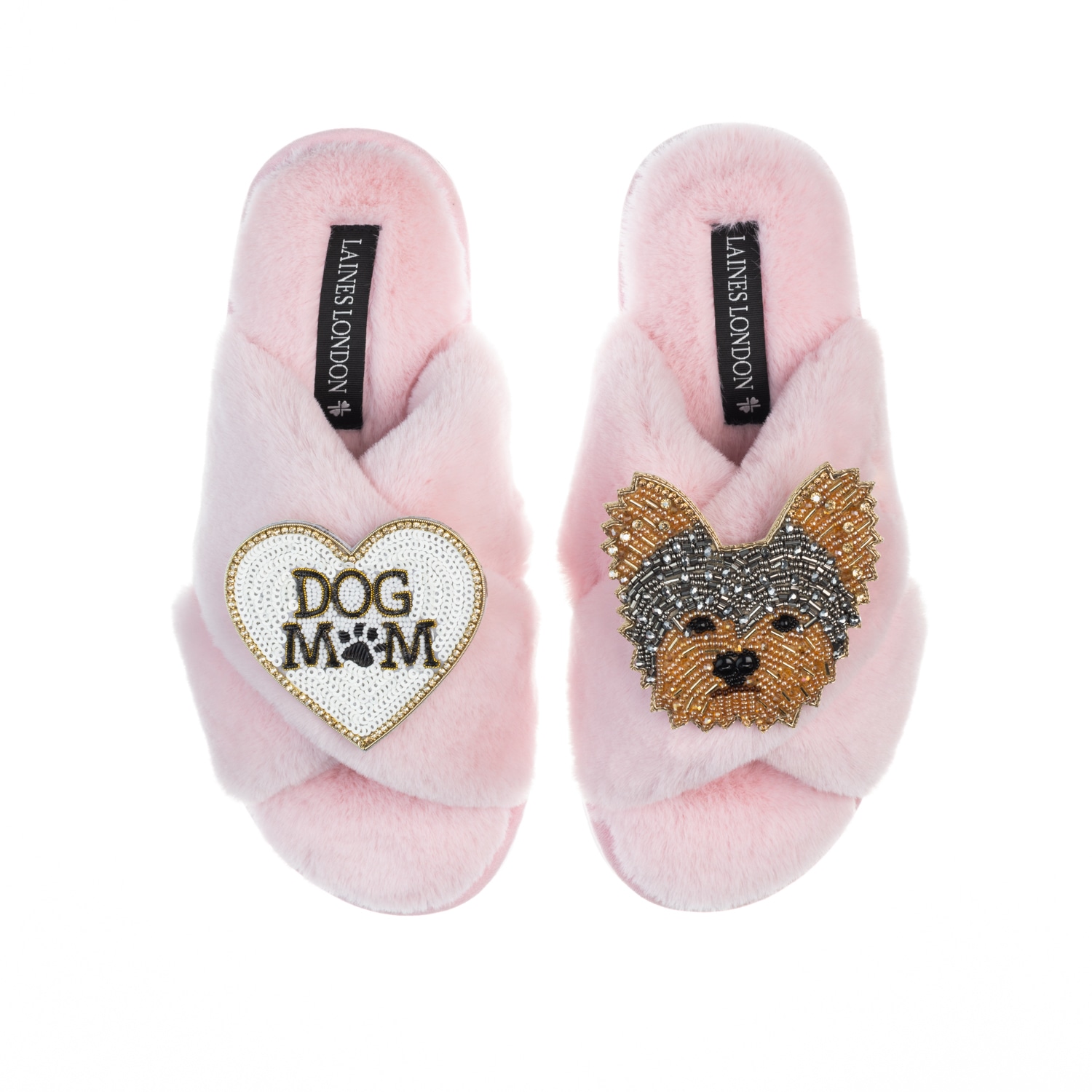 Laines London Women's Pink / Purple Classic Laines Slippers With Minnie Yorkie & Dog Mum / Mom Brooches - Pink