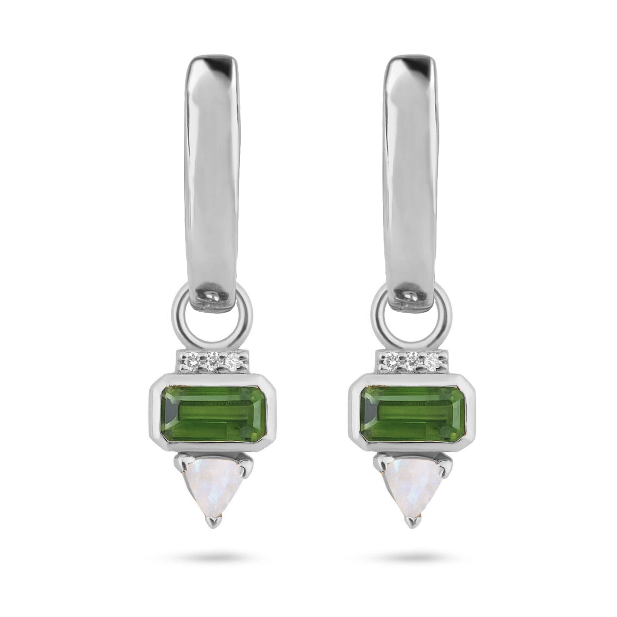 Zohreh Women's Green / Silver Green Tourmaline, Sapphire & Moonstone Hoop Earrings Sterling Silver In Metallic