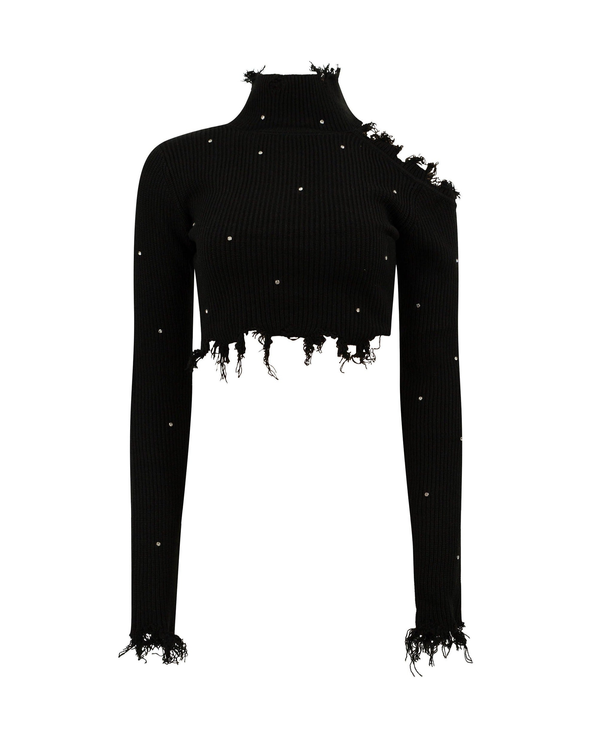Women’s Black Open Shoulder Cropped Sweater With Stones Medium Summer Wren