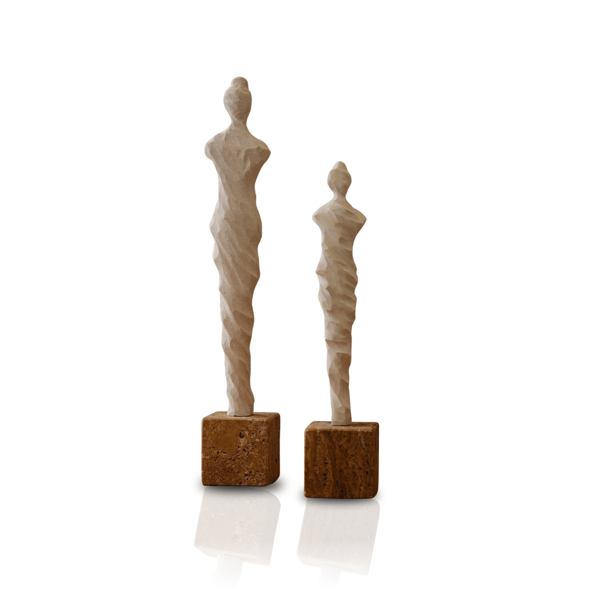 Marleth Neutrals Set Of Two Limra Stone Woman Sculptures – Hand-carved Travertine