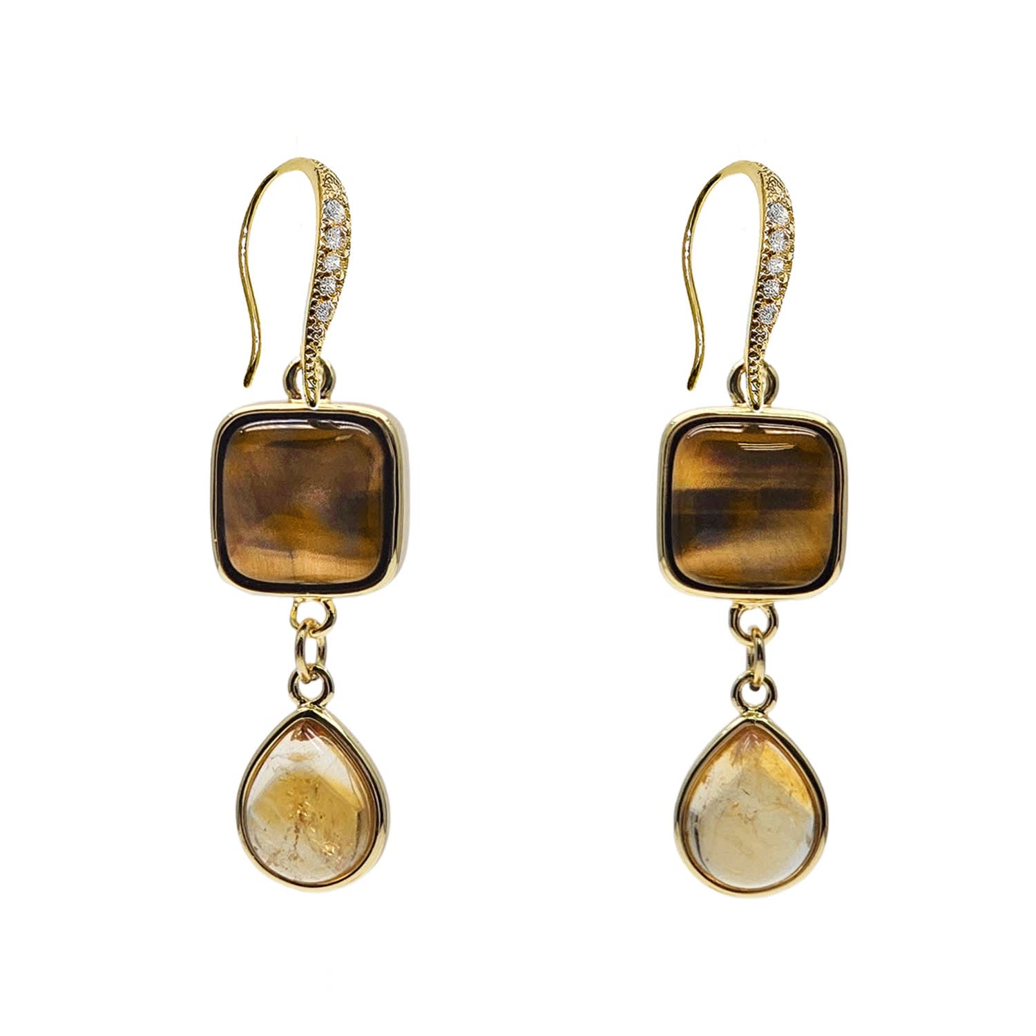 Farra Women's Brown Tiger Eye With Citrine Dangle Comfort Earrings