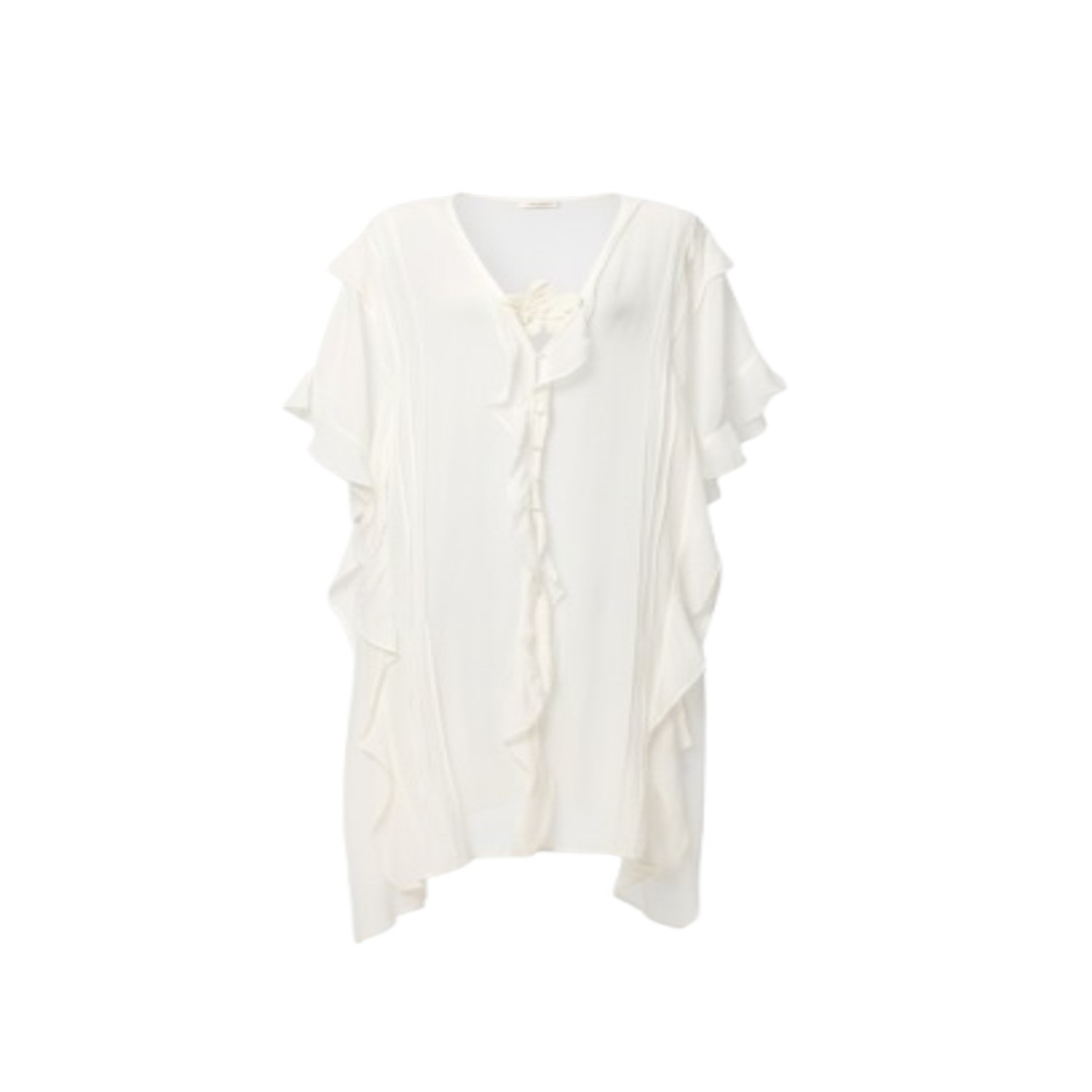 Saachi Women's White Ruffled Button Ivory Kaftan Cover Up