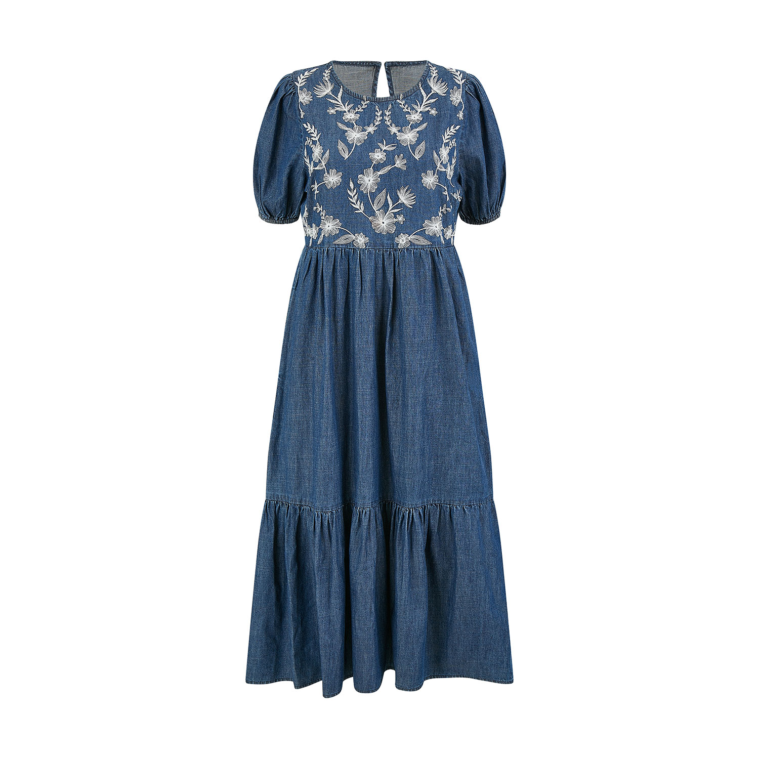 yumi denim dress Yumi Blue Chambray Cotton Ruched Midi Sun Dress Yumi Blue : Day Dresses :  VogaCloset Oman